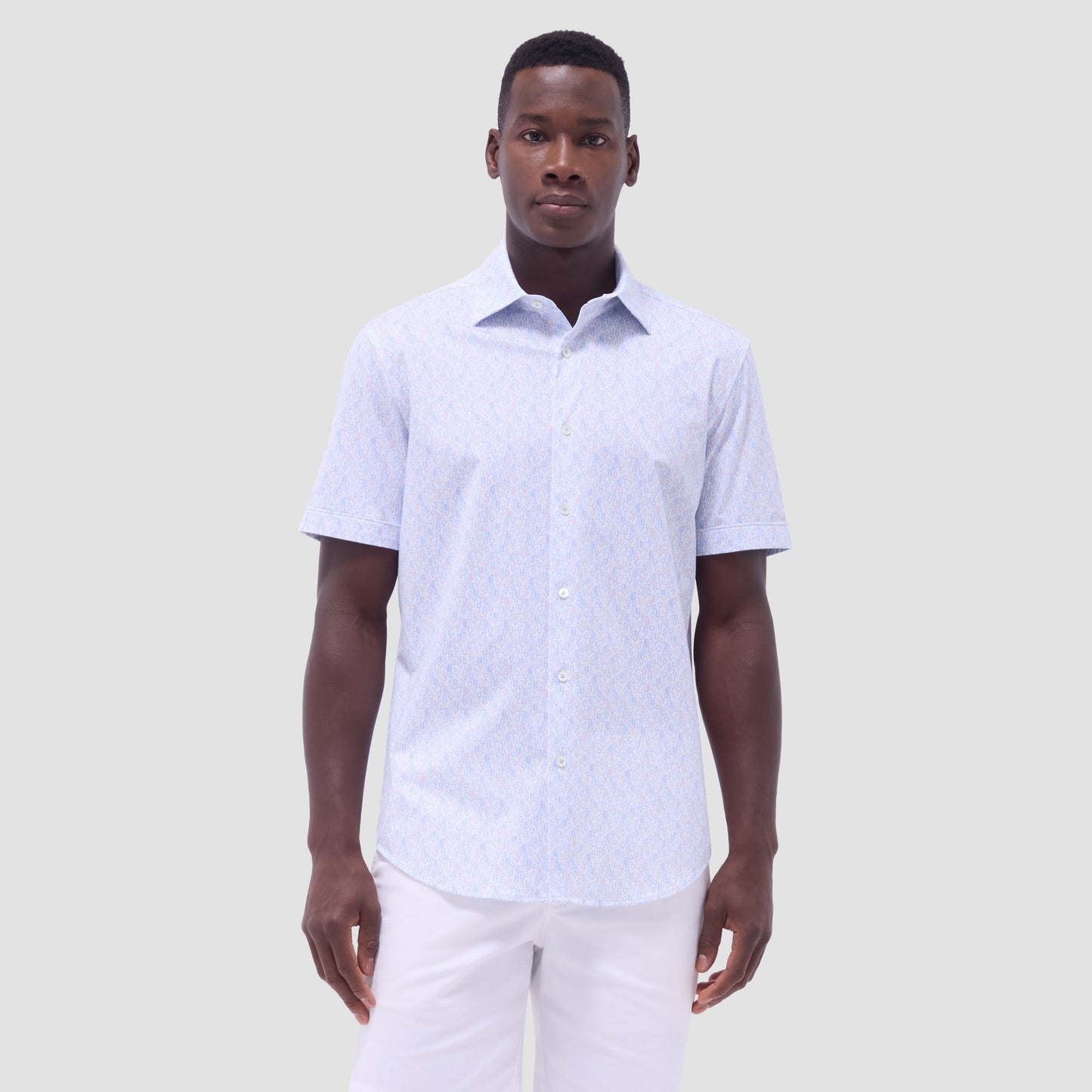 Bugatchi Miles Cocktail OoohCotton® Short-Sleeve Shirt Air Blue