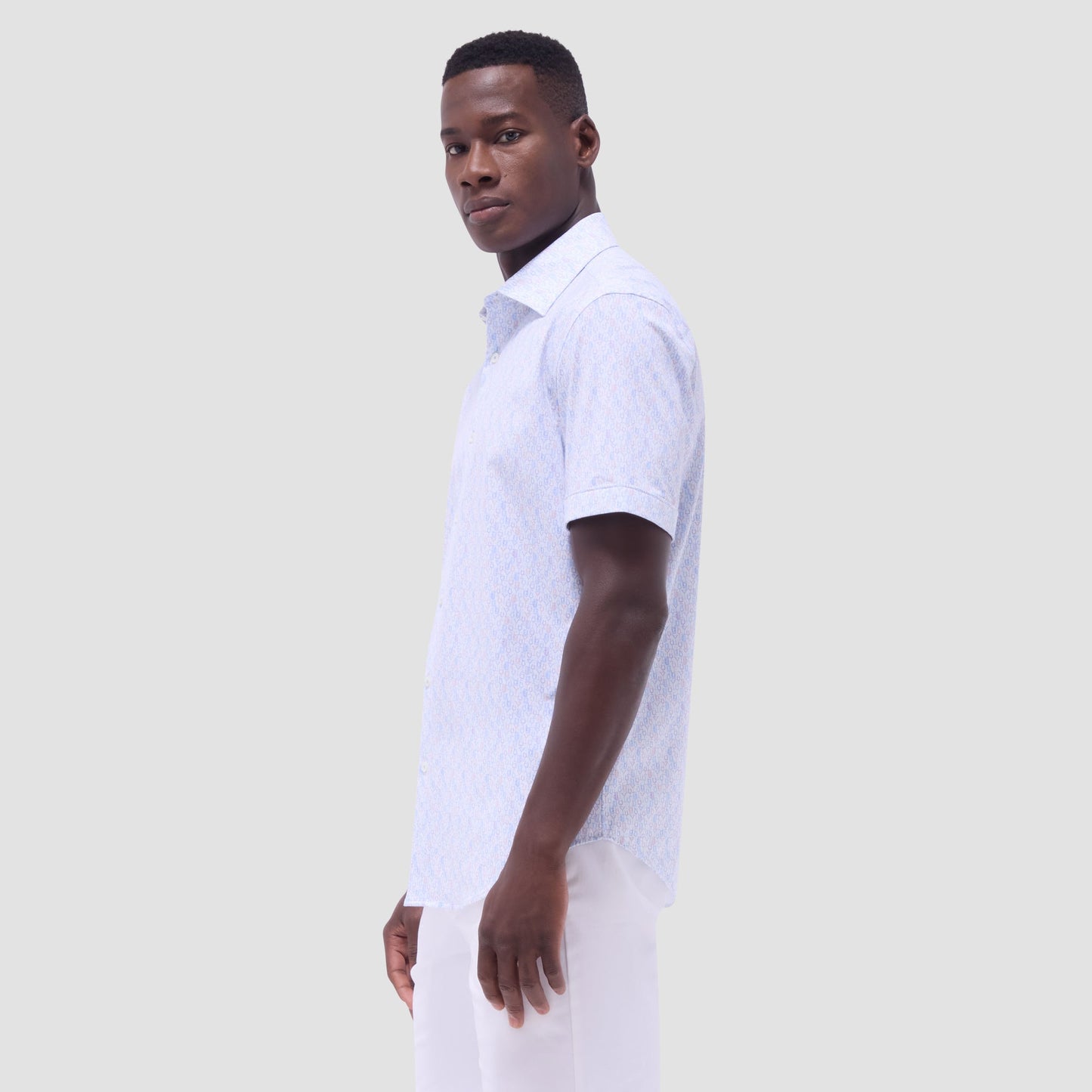 Bugatchi Miles Cocktail OoohCotton® Short-Sleeve Shirt Air Blue