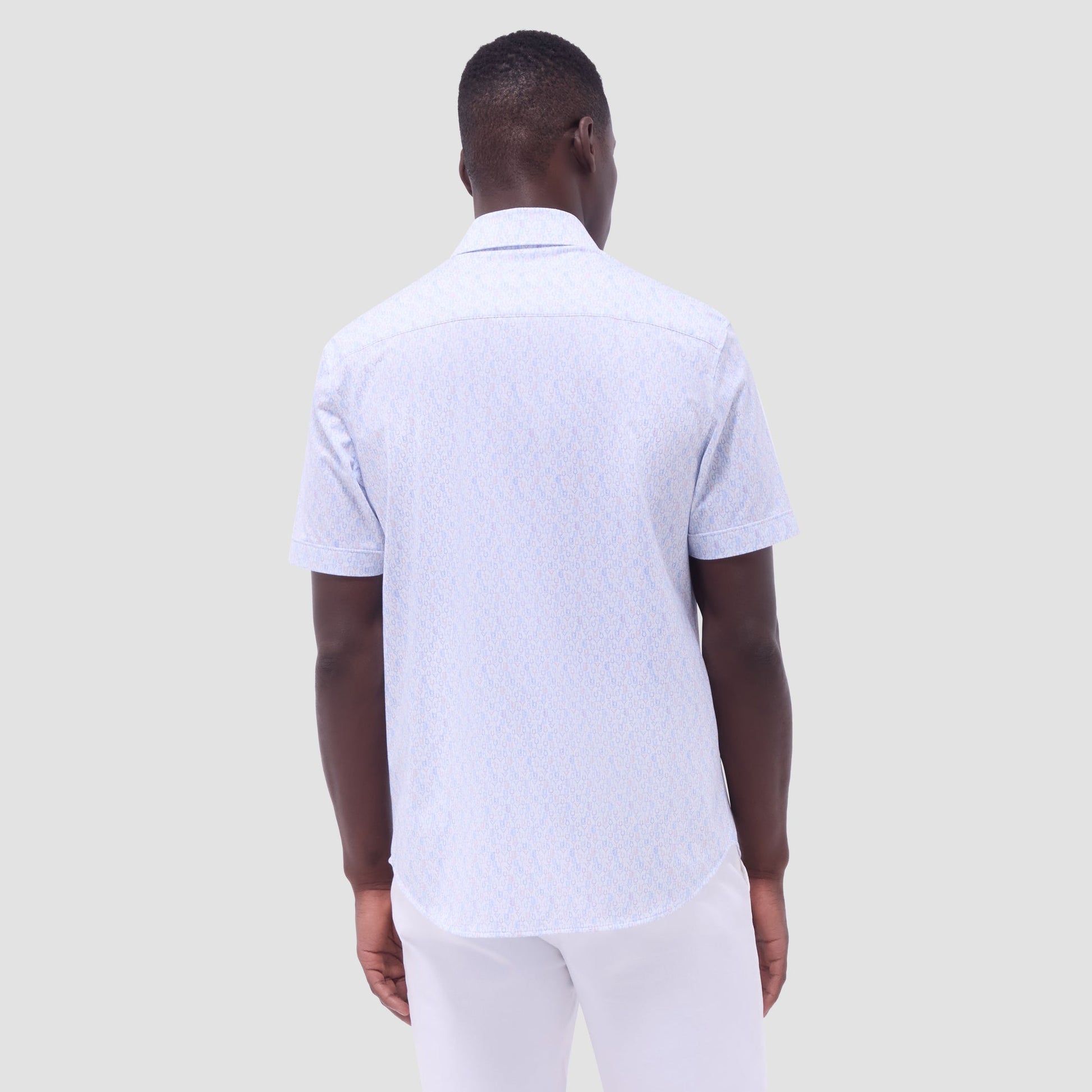 Bugatchi Miles Cocktail OoohCotton® Short-Sleeve Shirt Air Blue