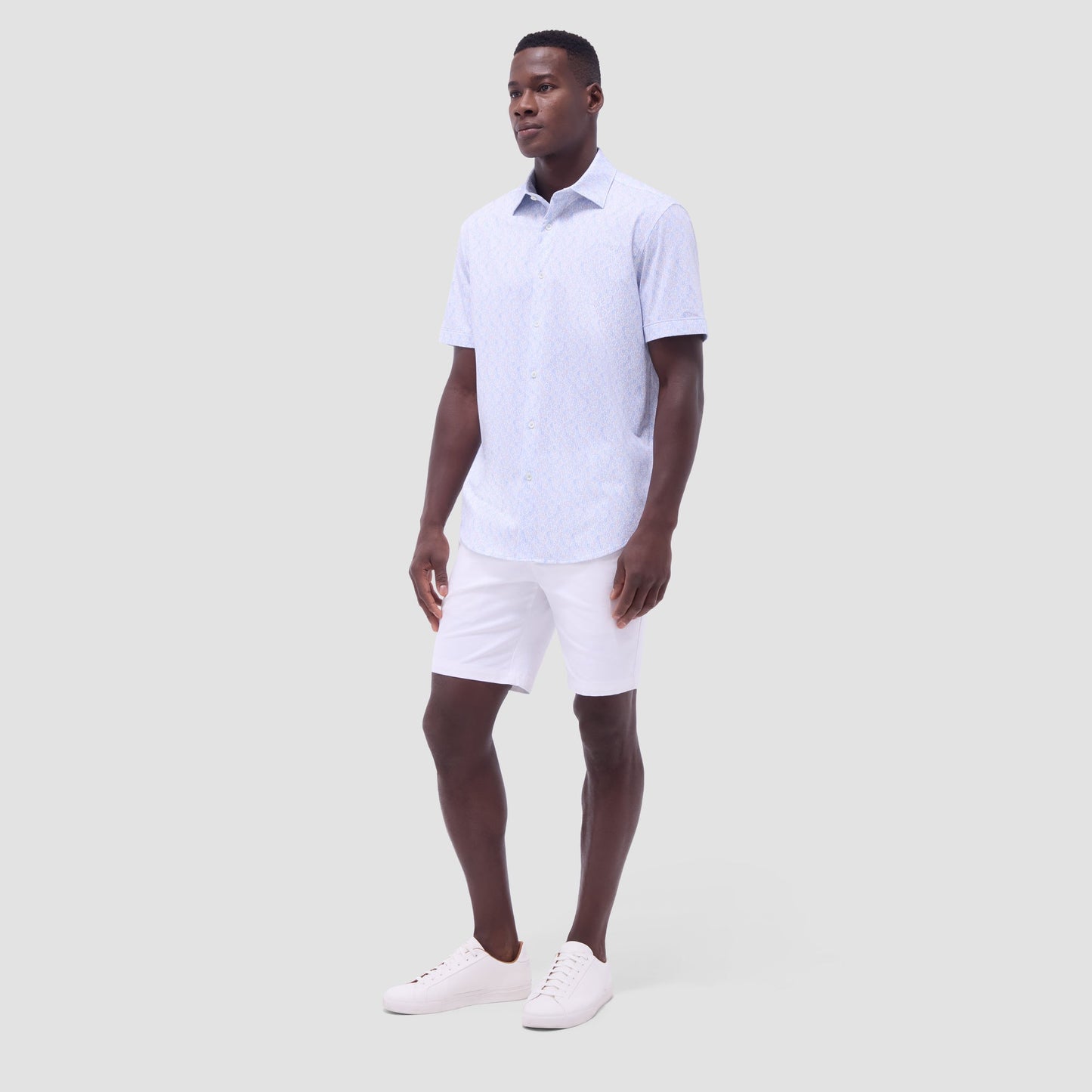 Bugatchi Miles Cocktail OoohCotton® Short-Sleeve Shirt Air Blue