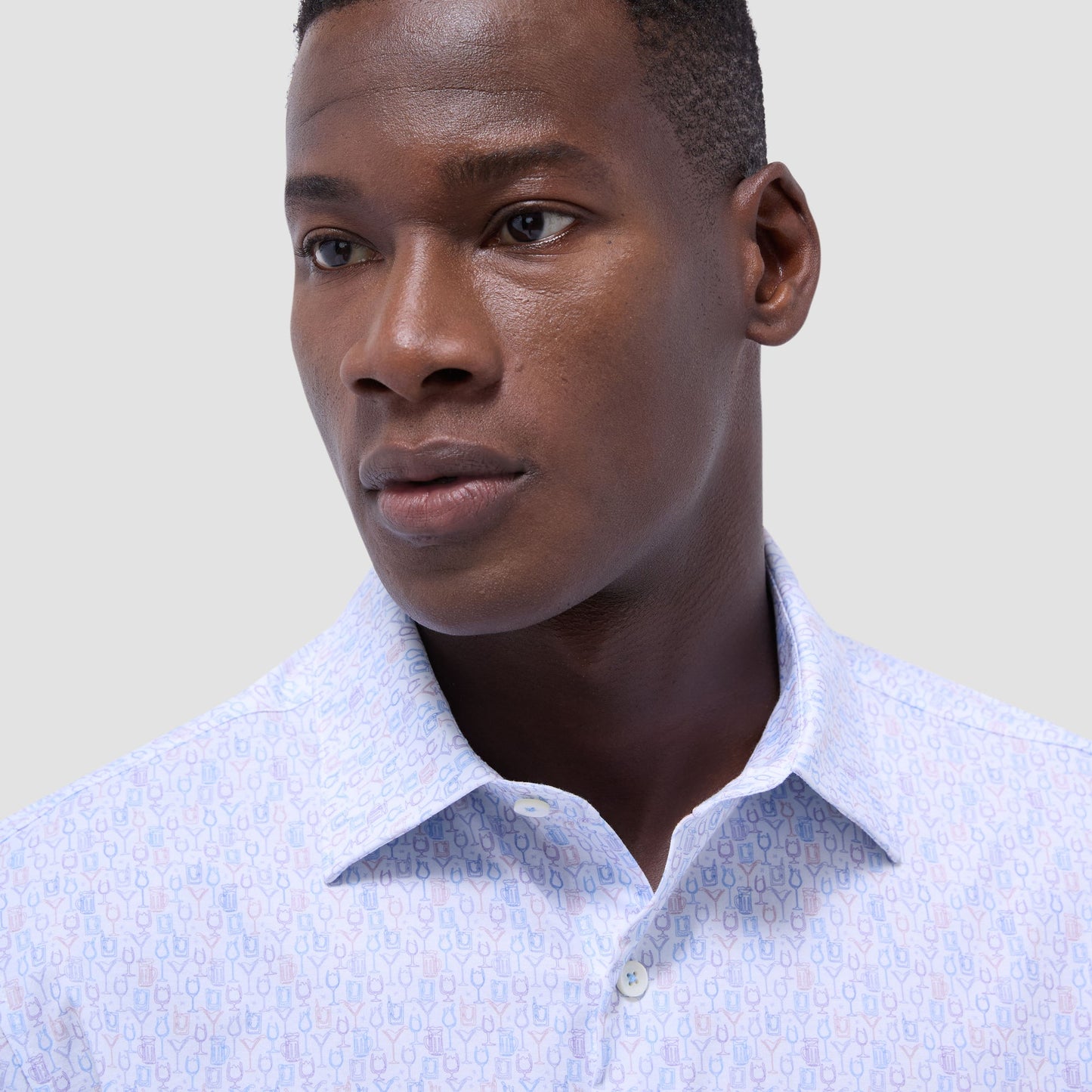 Bugatchi Miles Cocktail OoohCotton® Short-Sleeve Shirt Air Blue