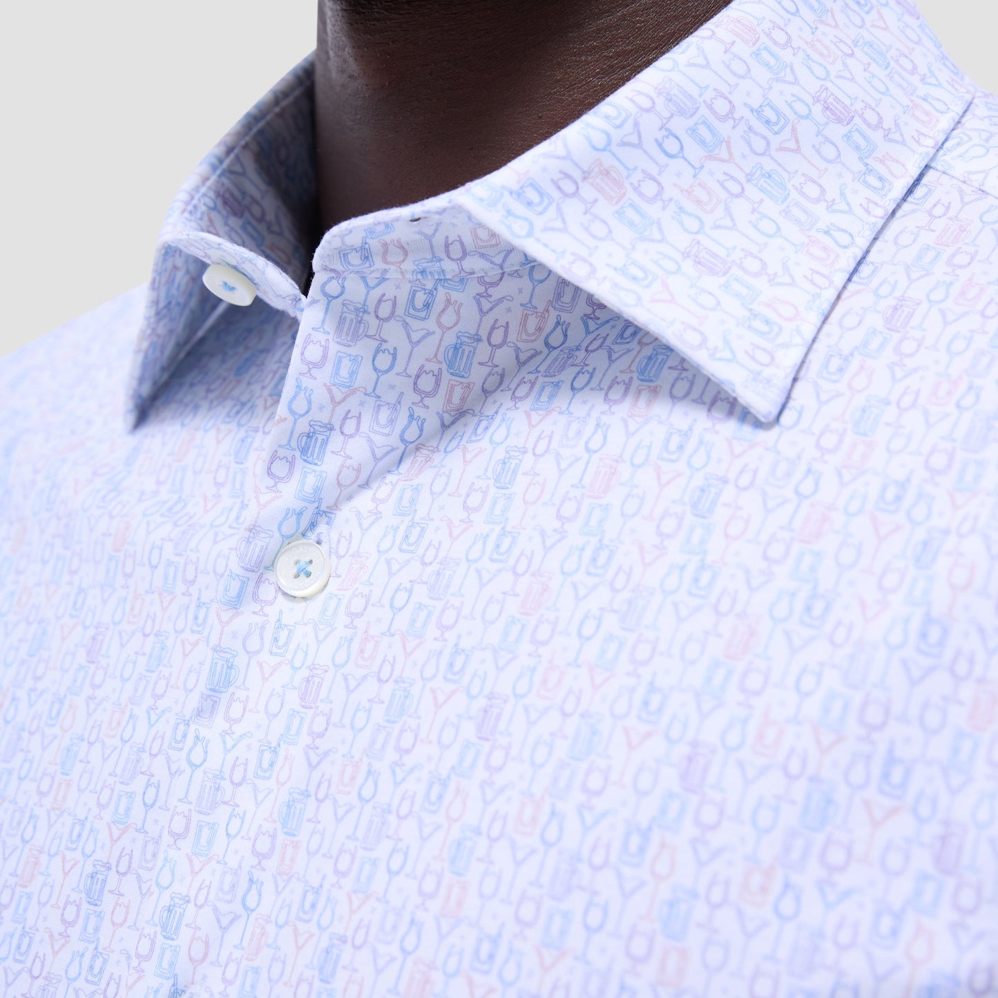 Bugatchi Miles Cocktail OoohCotton® Short-Sleeve Shirt Air Blue