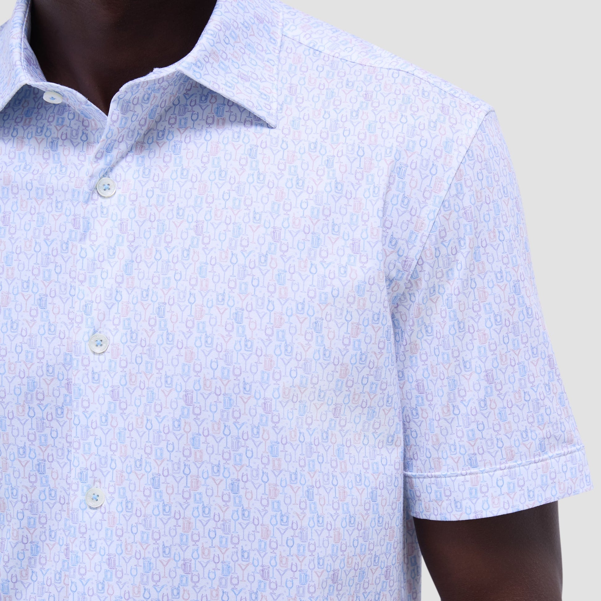 Bugatchi Miles Cocktail OoohCotton® Short-Sleeve Shirt Air Blue