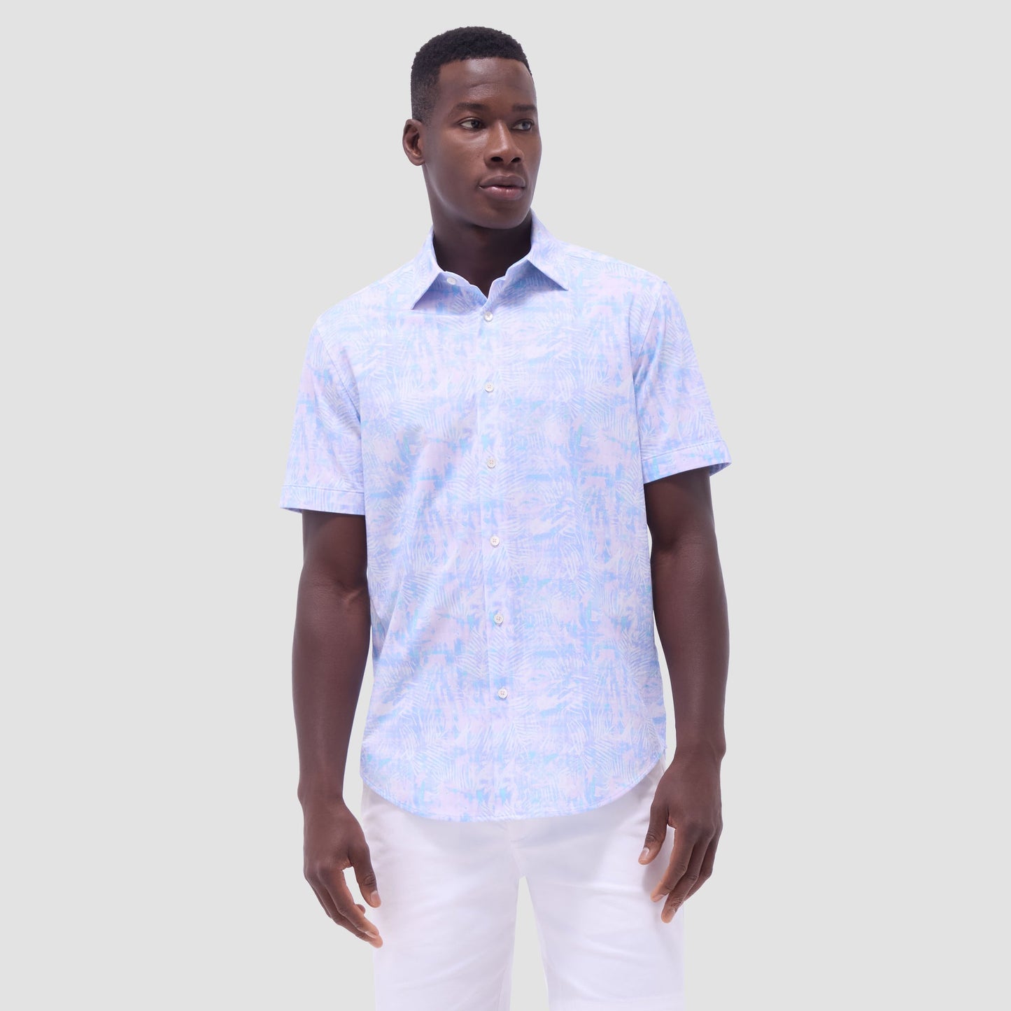 Bugatchi Miles Floral OoohCotton® Short-Sleeve Shirt Pink