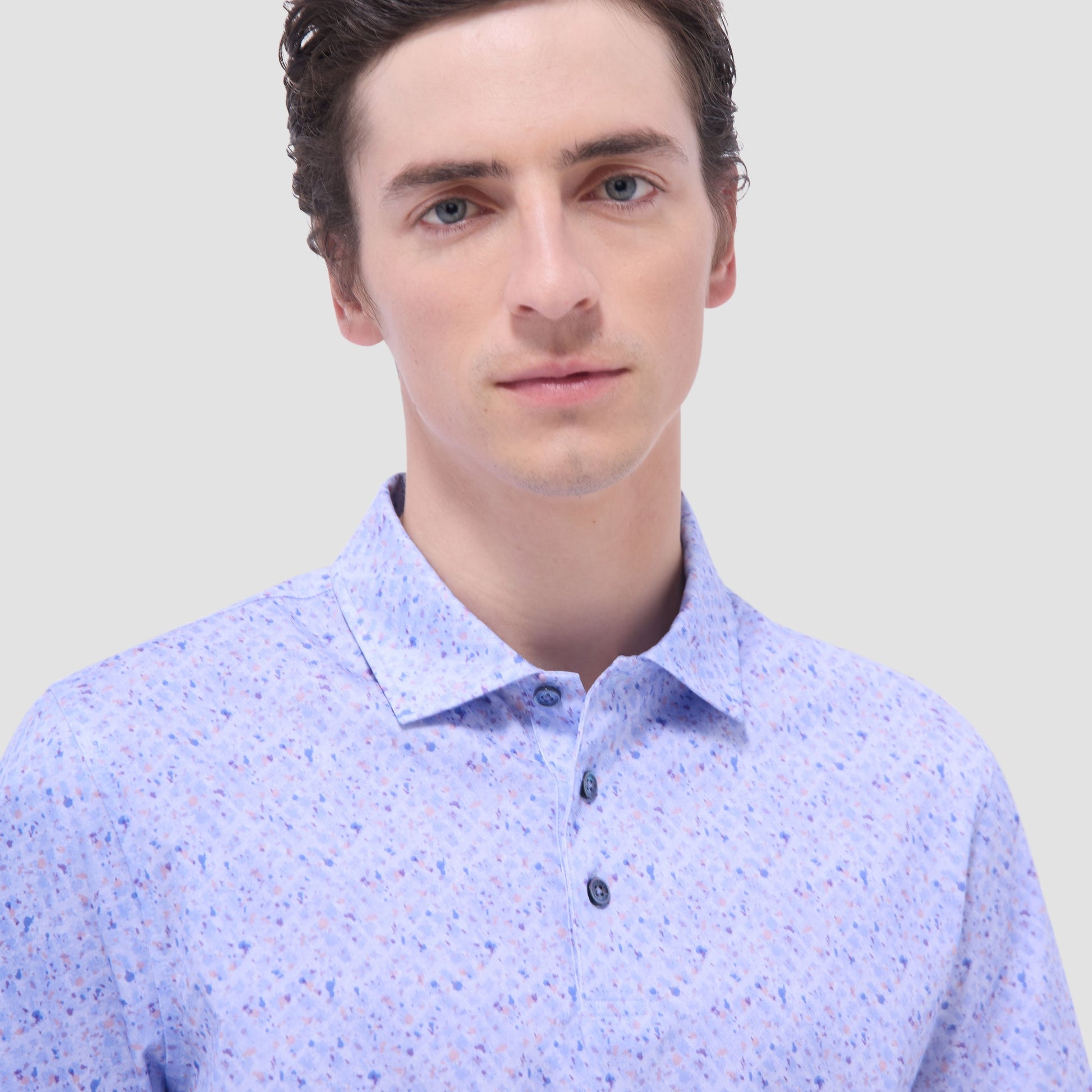 Bugatchi Victor Splatter Print OoohCotton® Polo Shirt Air Blue