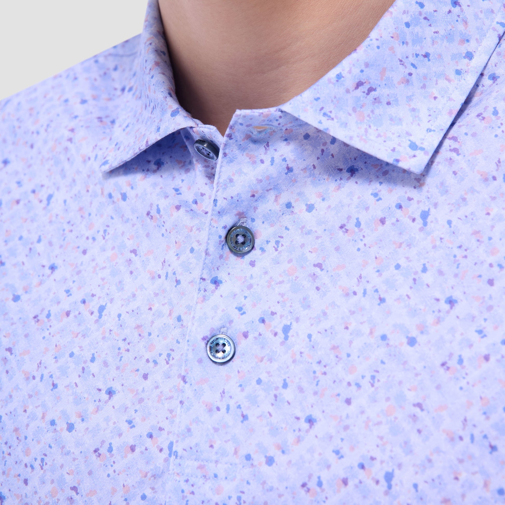 Bugatchi Victor Splatter Print OoohCotton® Polo Shirt Air Blue