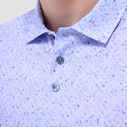 Bugatchi Victor Splatter Print OoohCotton® Polo Shirt Air Blue
