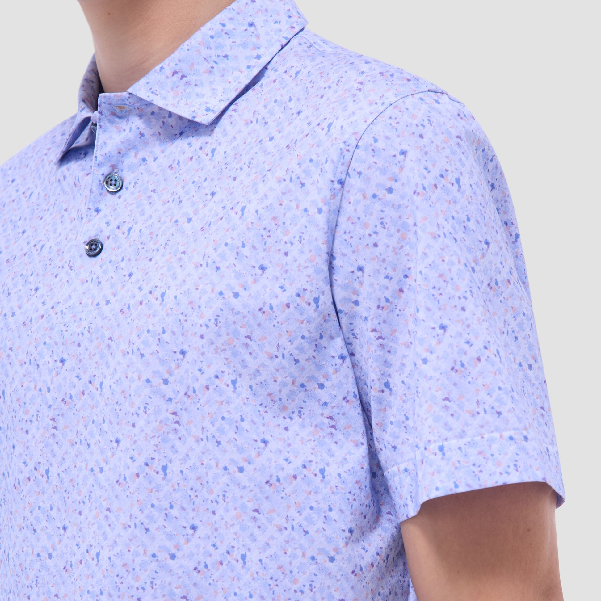 Bugatchi Victor Splatter Print OoohCotton® Polo Shirt Air Blue