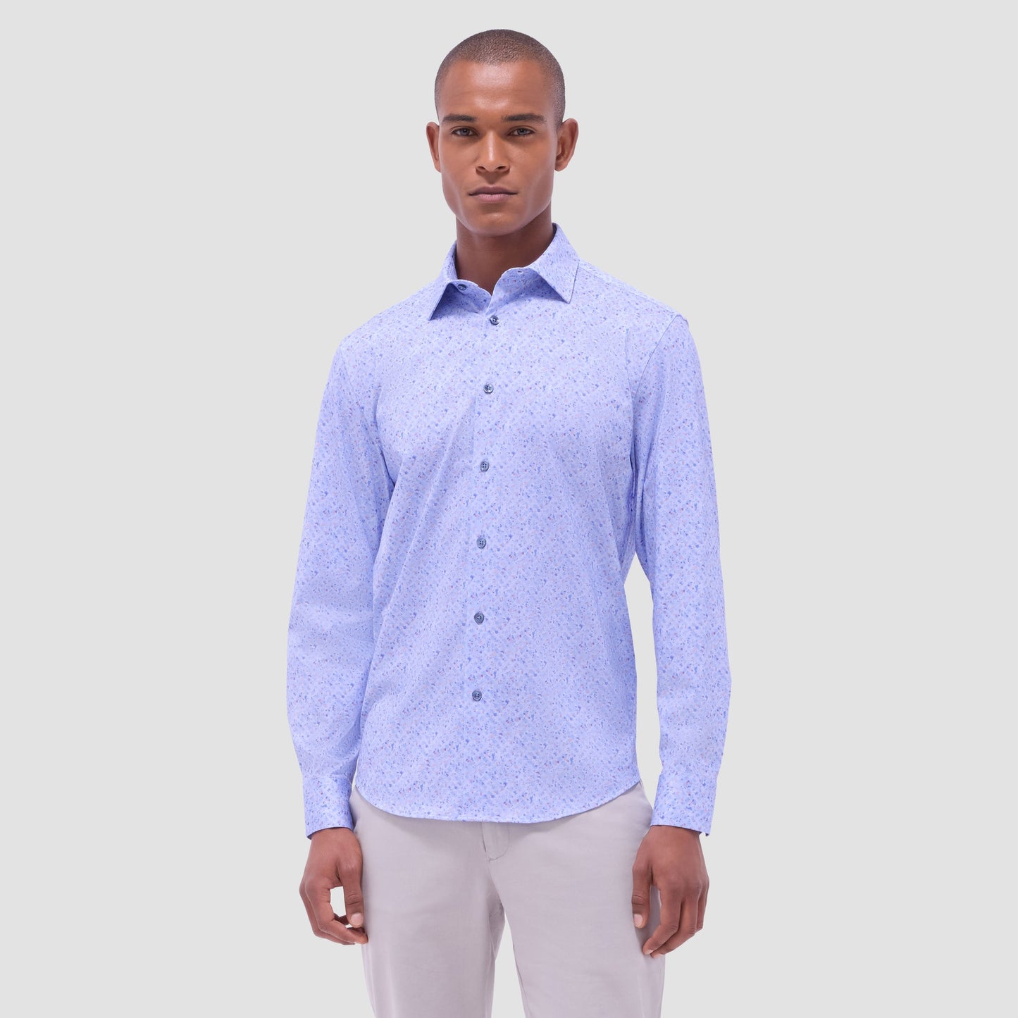 Bugatchi James Splatter Print OoohCotton® Shirt Air Blue