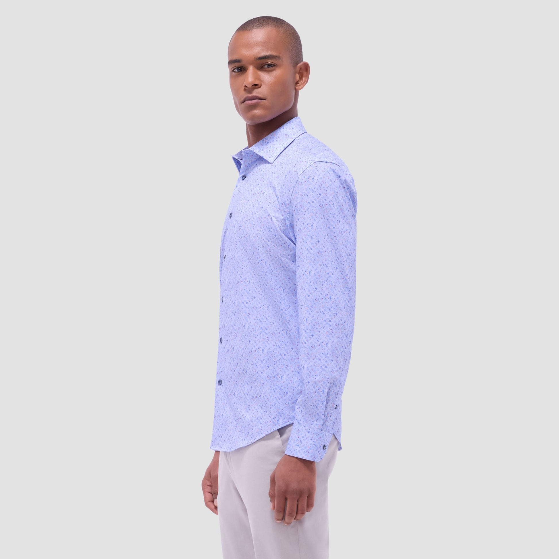 Bugatchi James Splatter Print OoohCotton® Shirt Air Blue