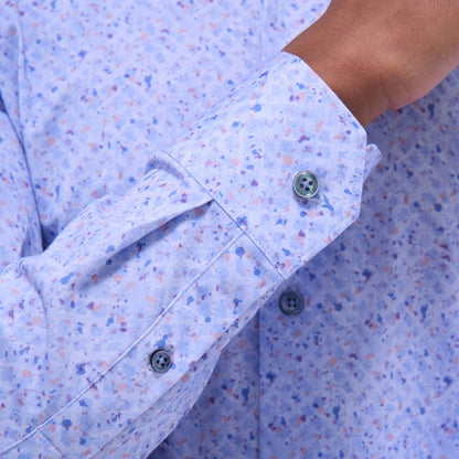 Bugatchi James Splatter Print OoohCotton® Shirt Air Blue