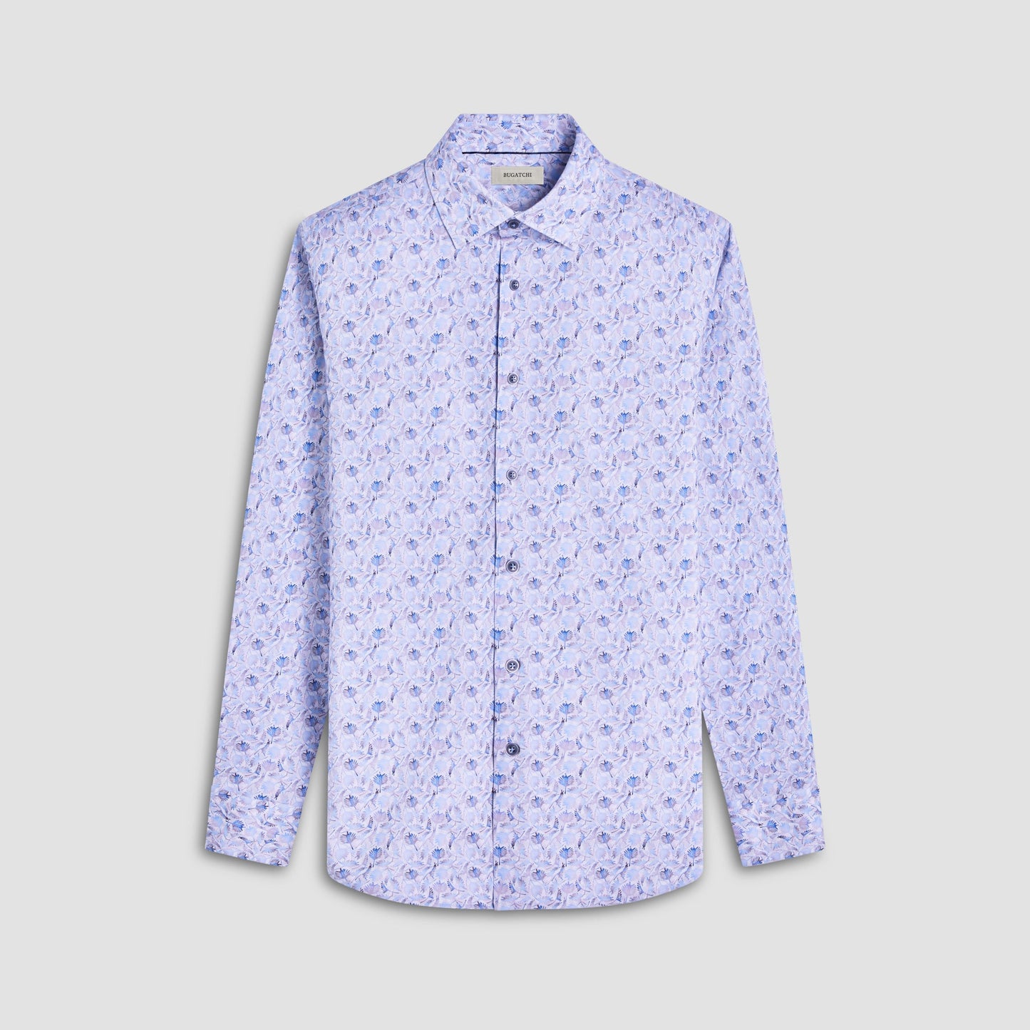 Bugatchi James Leaf Print OoohCotton® Shirt Air Blue