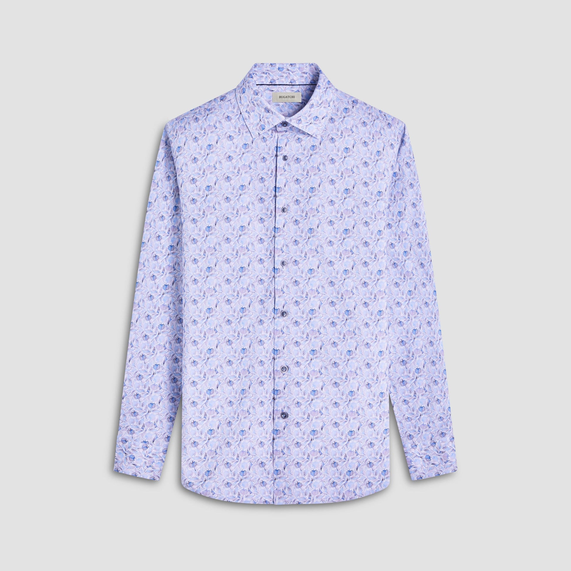 Bugatchi James Leaf Print OoohCotton® Shirt Air Blue