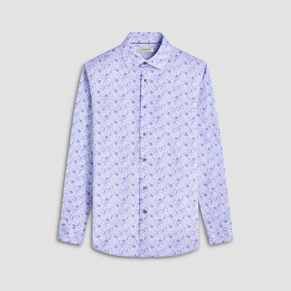 Bugatchi James Leaf Print OoohCotton® Shirt Air Blue