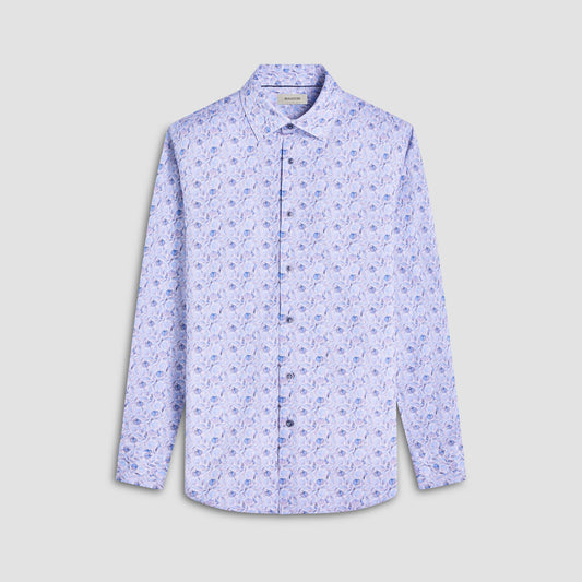 Bugatchi James Leaf Print OoohCotton® Shirt Air Blue