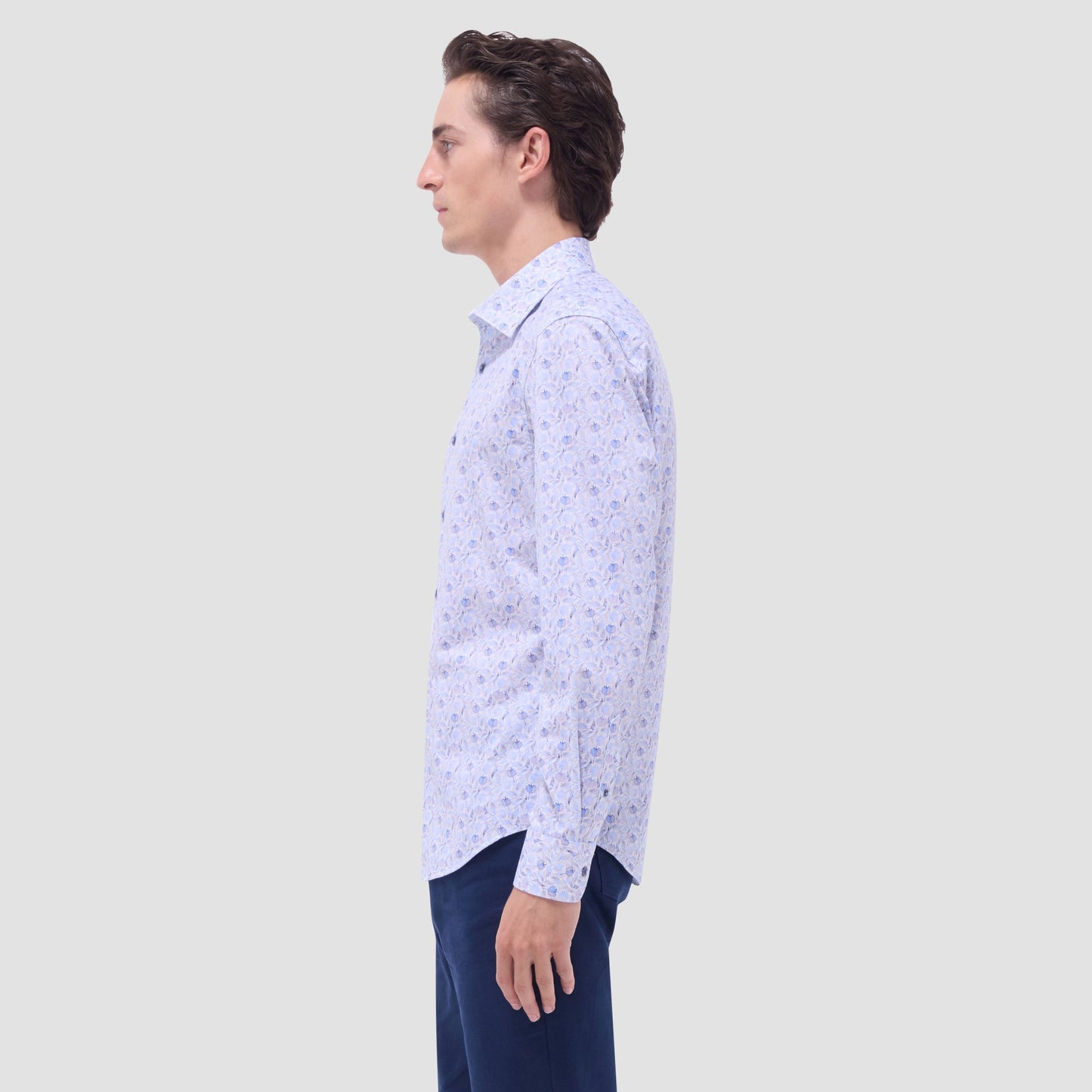 Bugatchi James Leaf Print OoohCotton® Shirt Air Blue