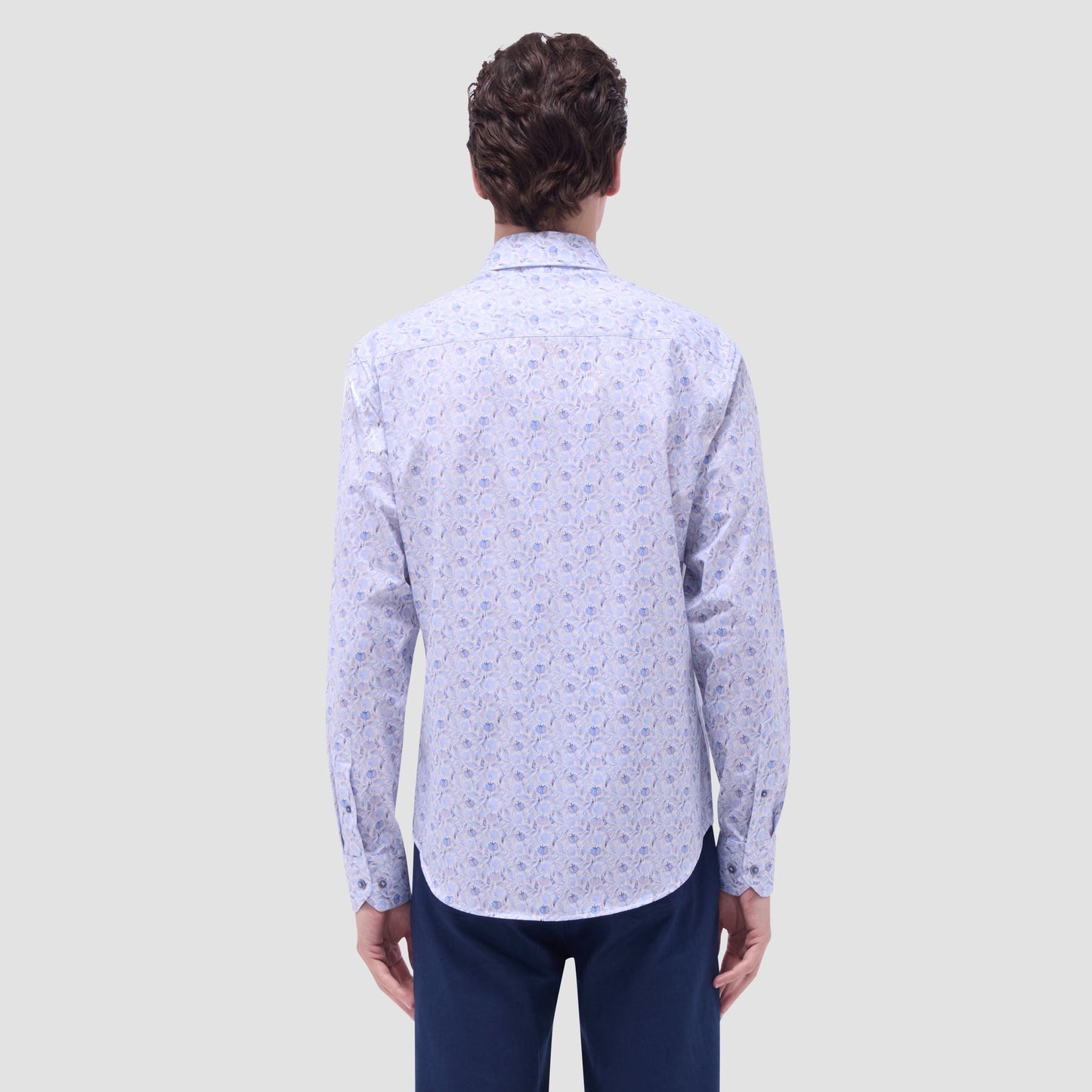 Bugatchi James Leaf Print OoohCotton® Shirt Air Blue