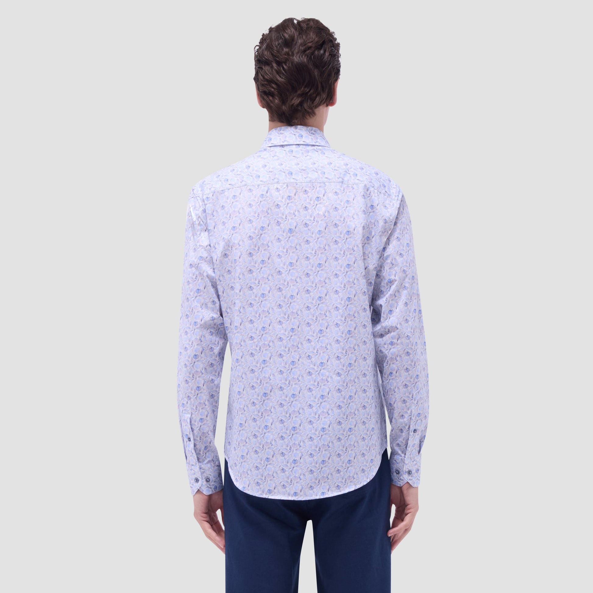 Bugatchi James Leaf Print OoohCotton® Shirt Air Blue