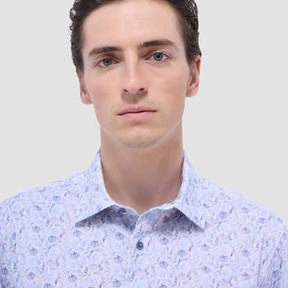 Bugatchi James Leaf Print OoohCotton® Shirt Air Blue