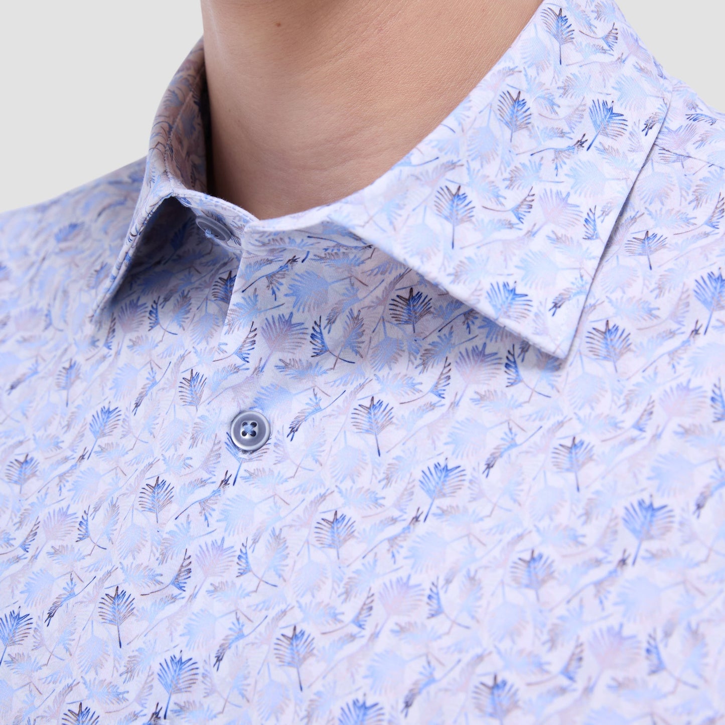 Bugatchi James Leaf Print OoohCotton® Shirt Air Blue