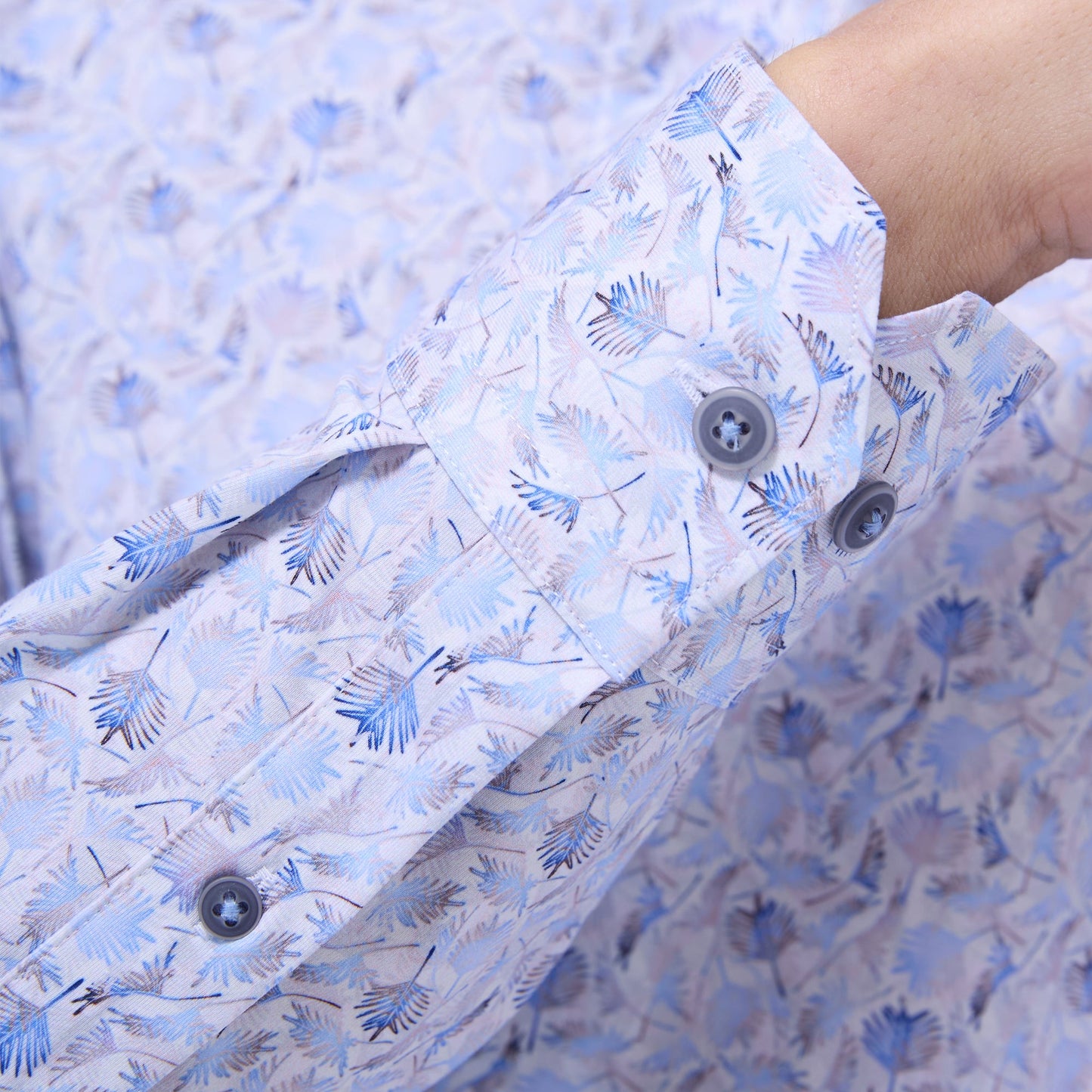Bugatchi James Leaf Print OoohCotton® Shirt Air Blue