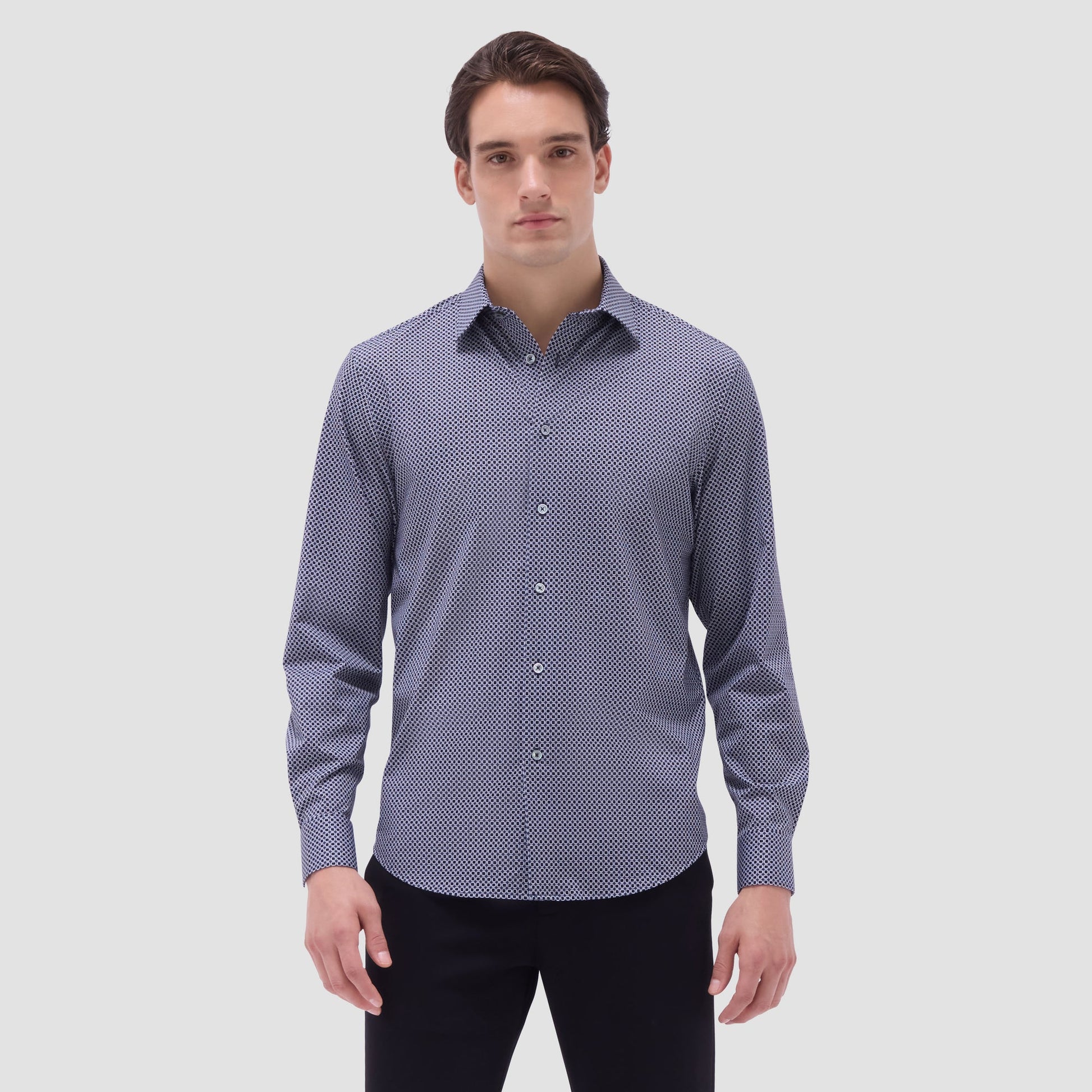 Bugatchi James Geometric OoohCotton® Shirt Black