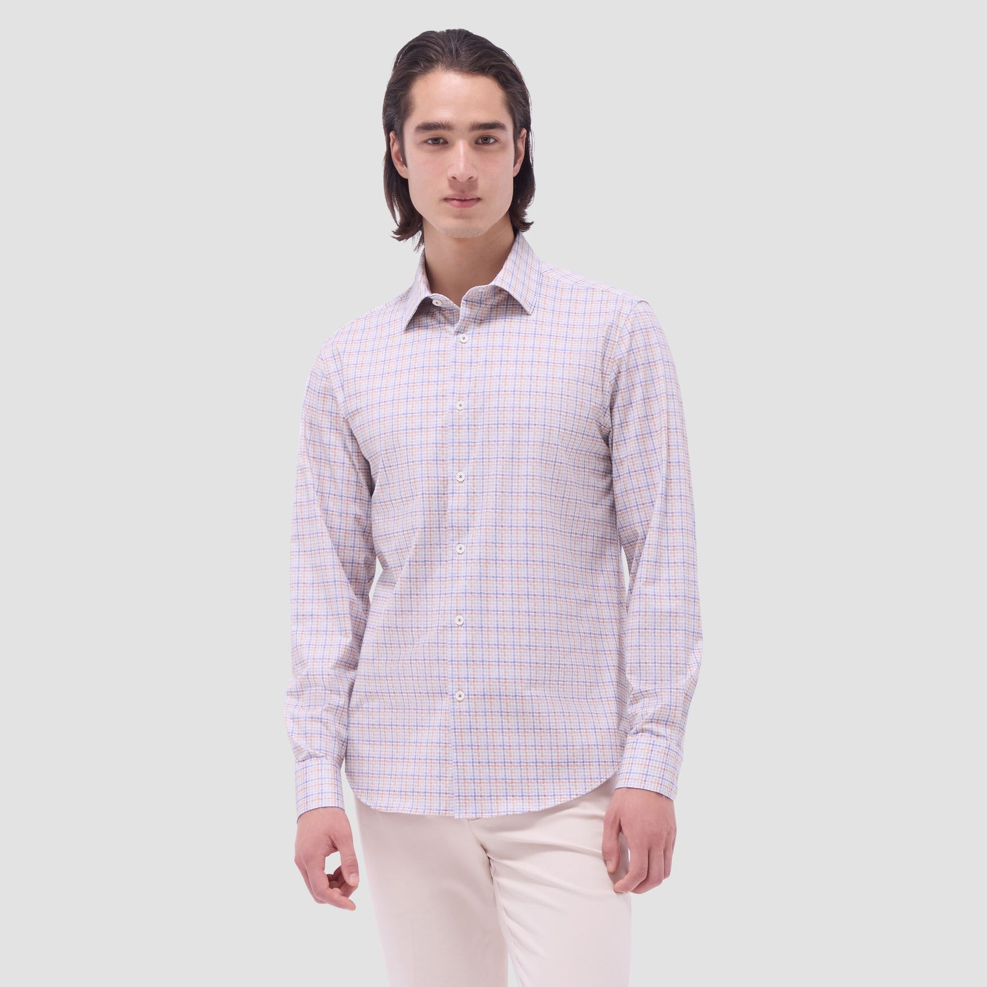 Bugatchi James Plaid Check OoohCotton® Shirt Jaffa
