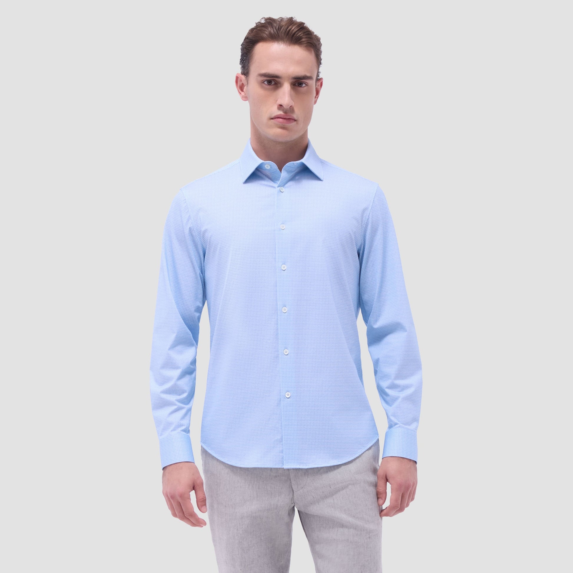 Bugatchi James Mini Check OoohCotton® Shirt Ice