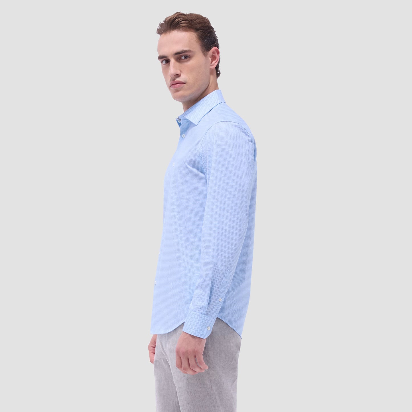 Bugatchi James Mini Check OoohCotton® Shirt Ice