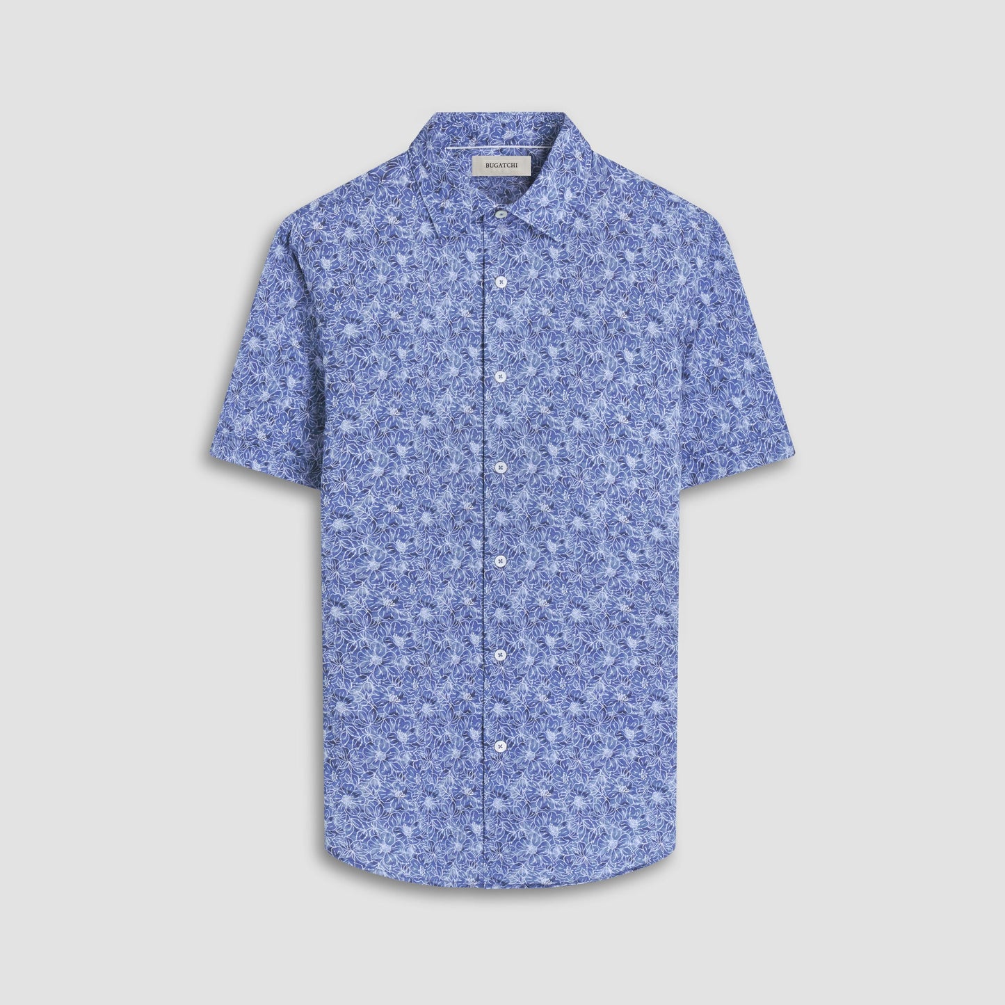 Bugatchi Miles Floral OoohCotton® Short-Sleeve Shirt Steel