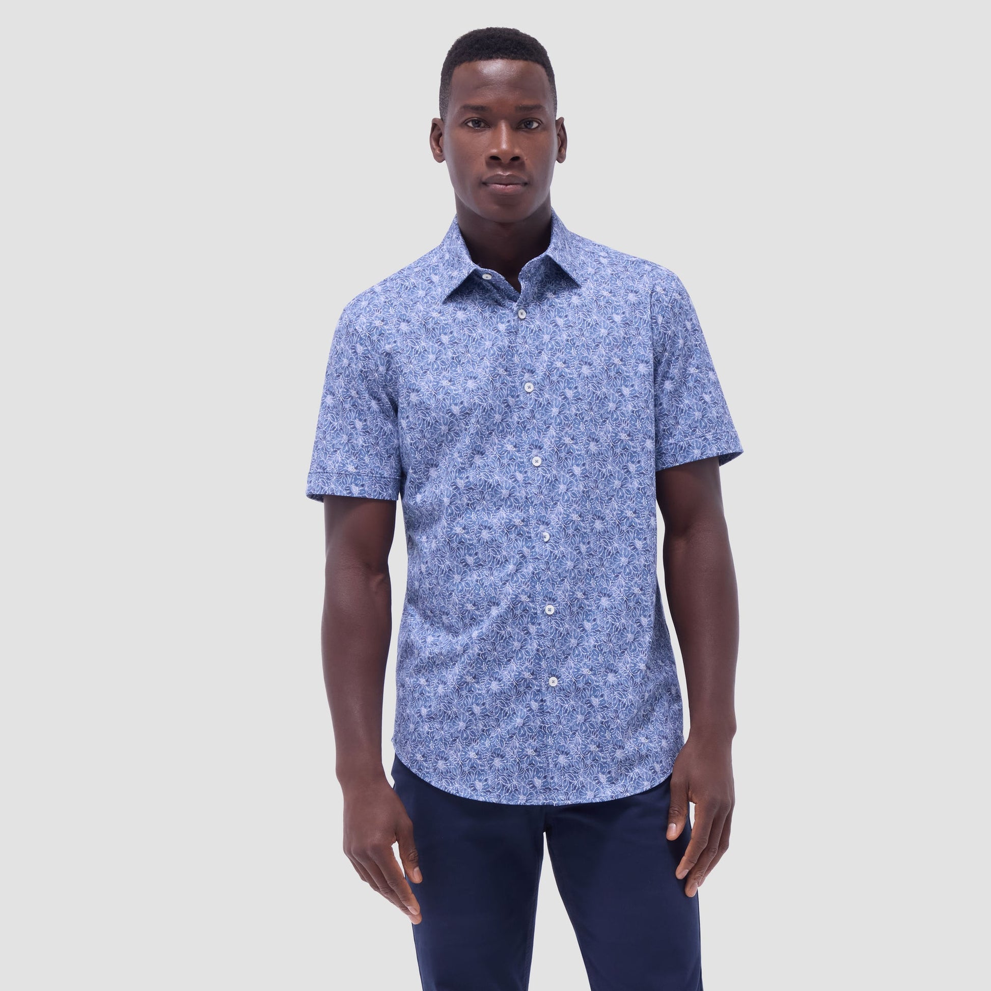 Bugatchi Miles Floral OoohCotton® Short-Sleeve Shirt Steel