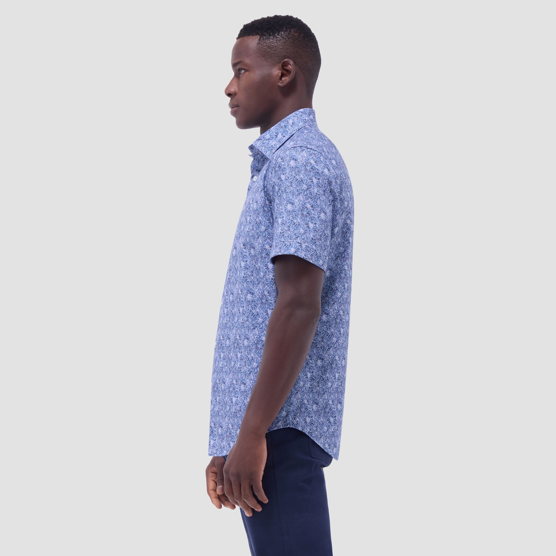 Bugatchi Miles Floral OoohCotton® Short-Sleeve Shirt Steel