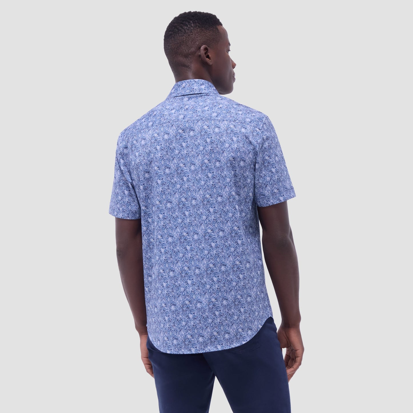 Bugatchi Miles Floral OoohCotton® Short-Sleeve Shirt Steel