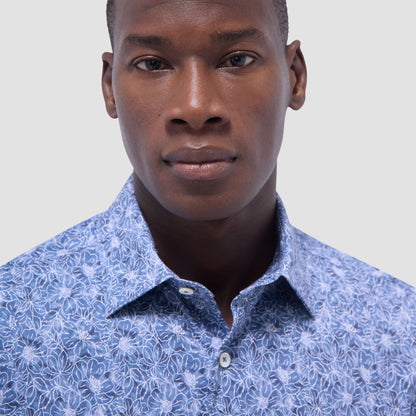 Bugatchi Miles Floral OoohCotton® Short-Sleeve Shirt Steel