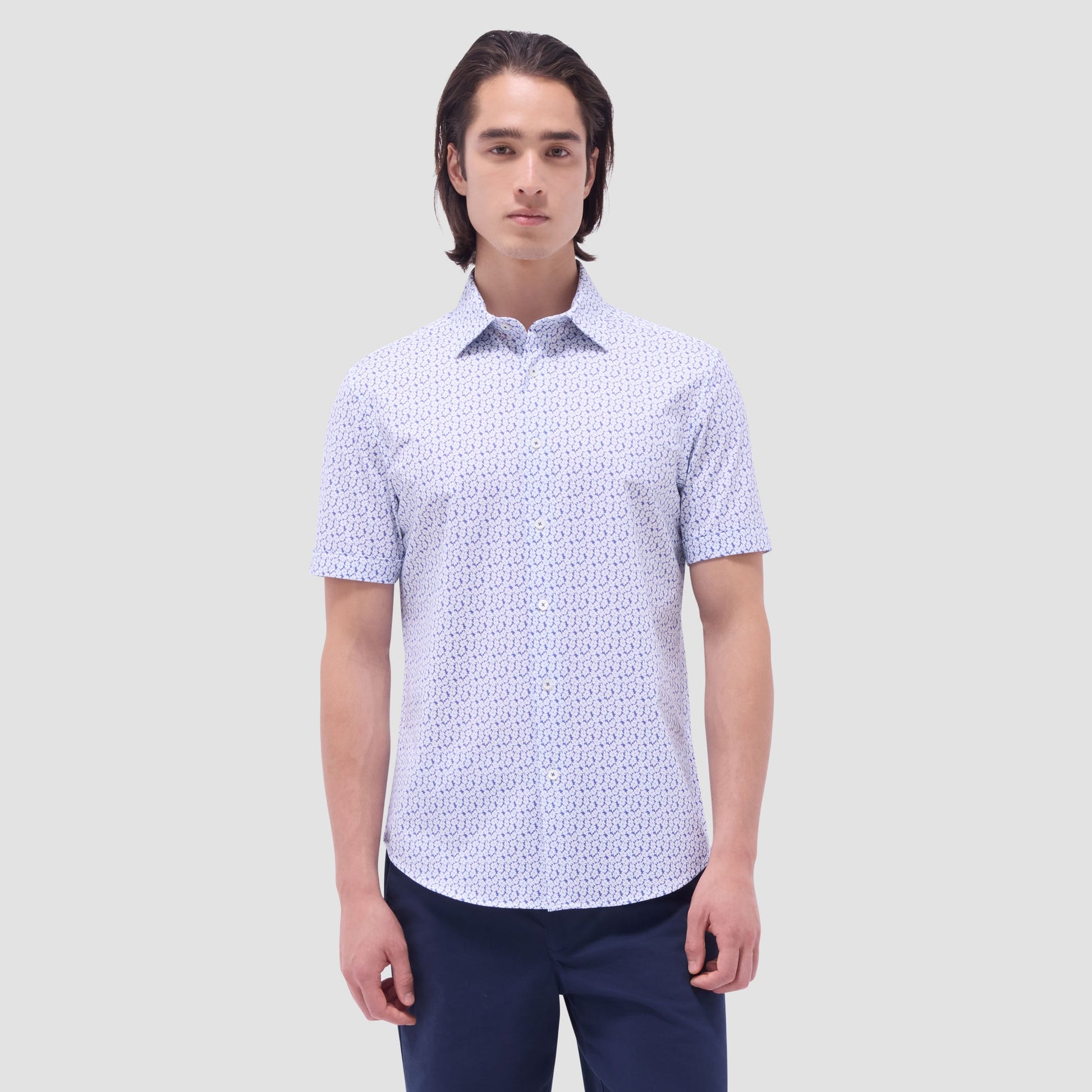 Bugatchi Miles Floral OoohCotton® Short-Sleeve Shirt Peacock