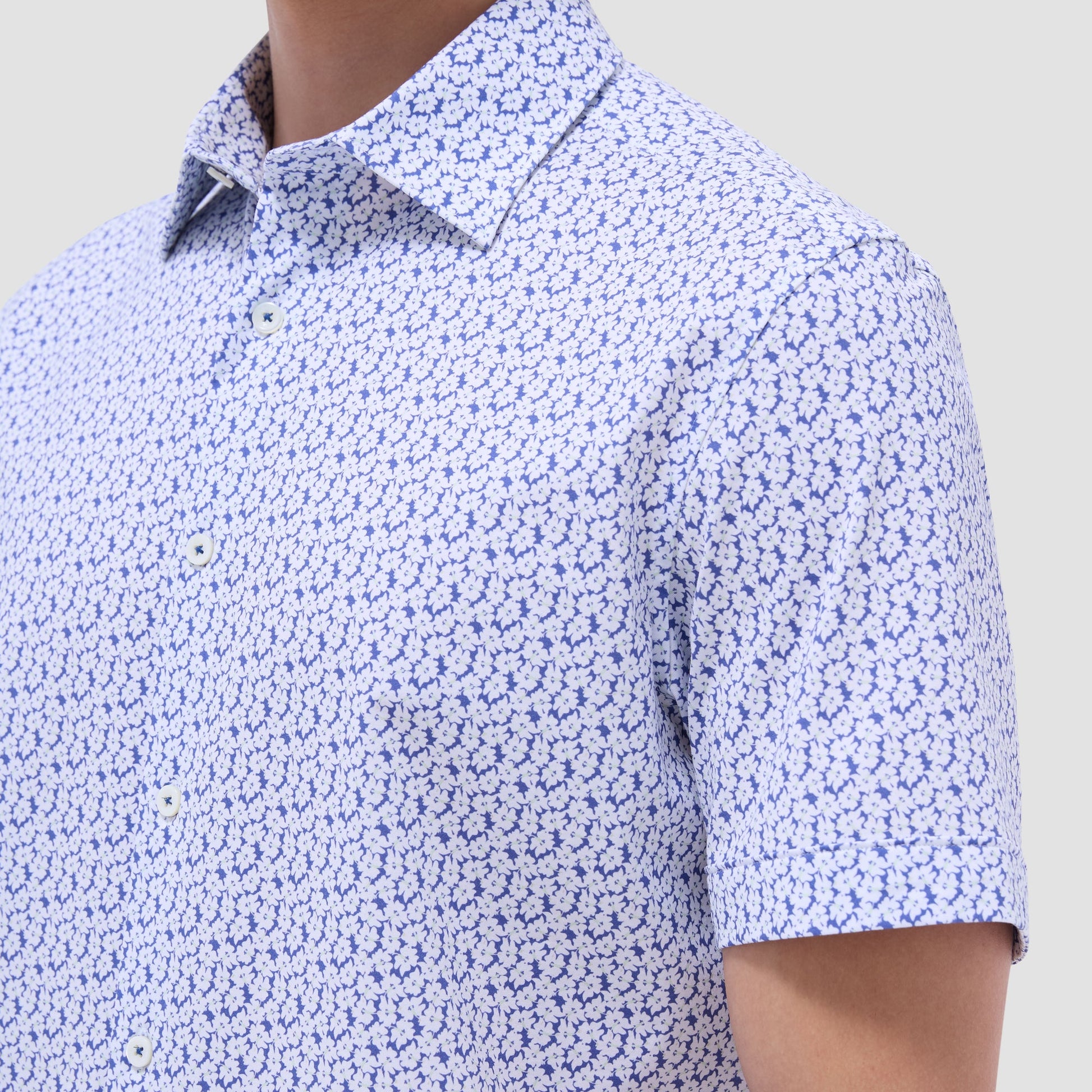 Bugatchi Miles Floral OoohCotton® Short-Sleeve Shirt Peacock
