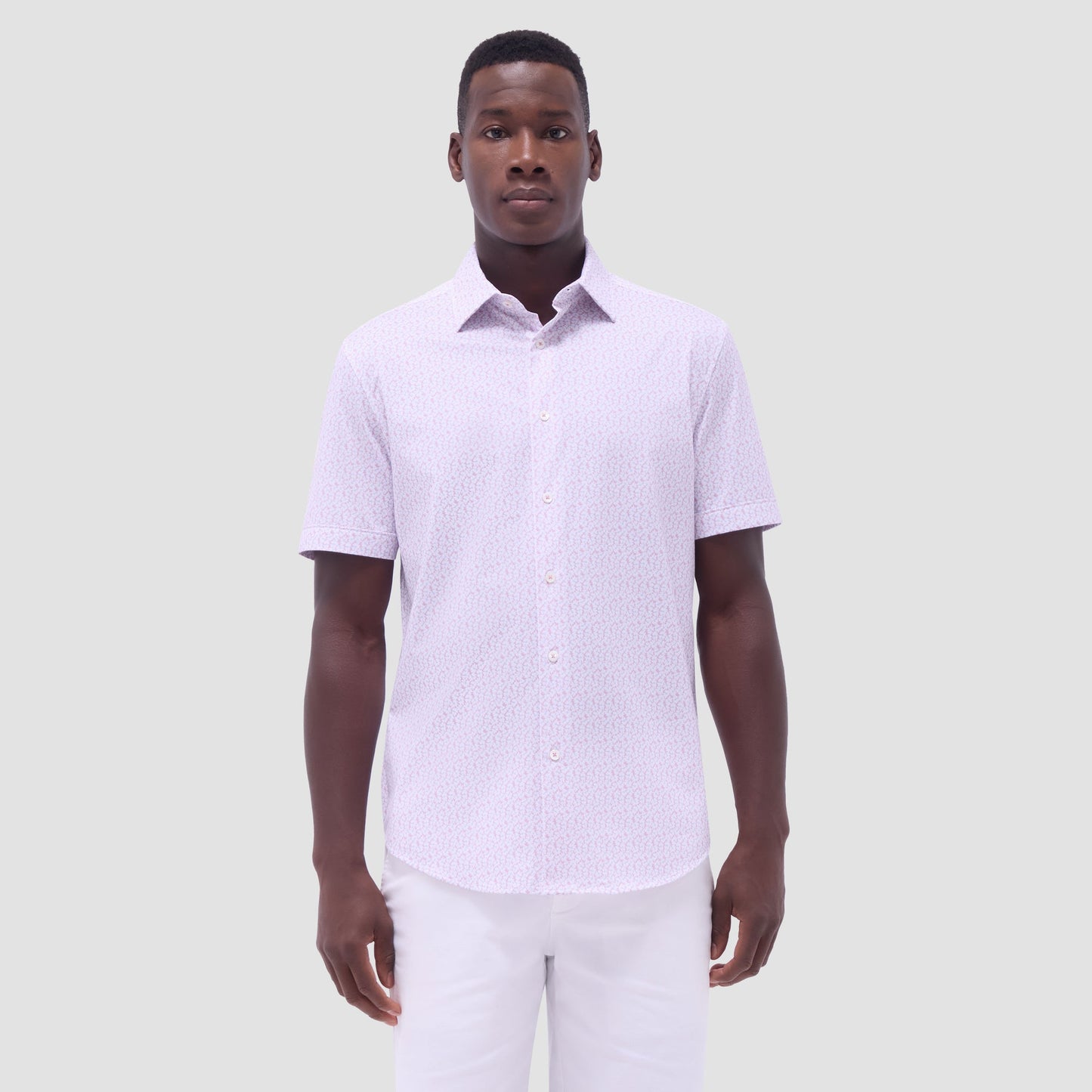 Bugatchi Miles Floral OoohCotton® Short-Sleeve Shirt Pink