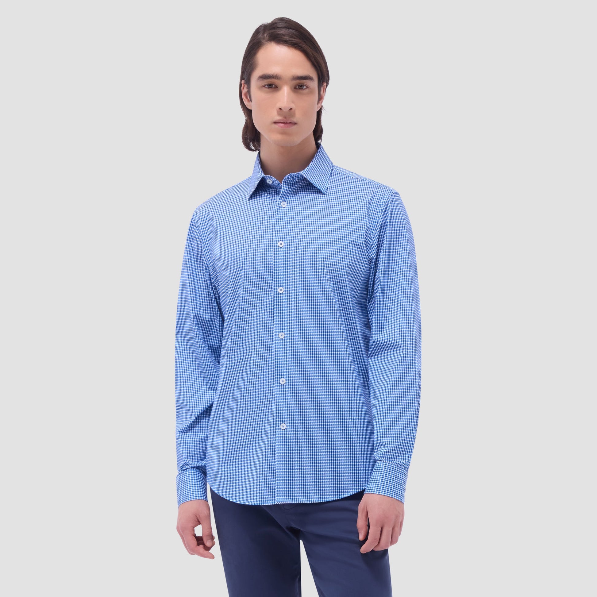 Bugatchi James Mini Check OoohCotton® Shirt Classic Blue
