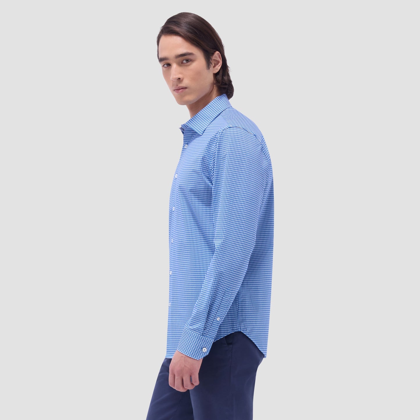 Bugatchi James Mini Check OoohCotton® Shirt Classic Blue