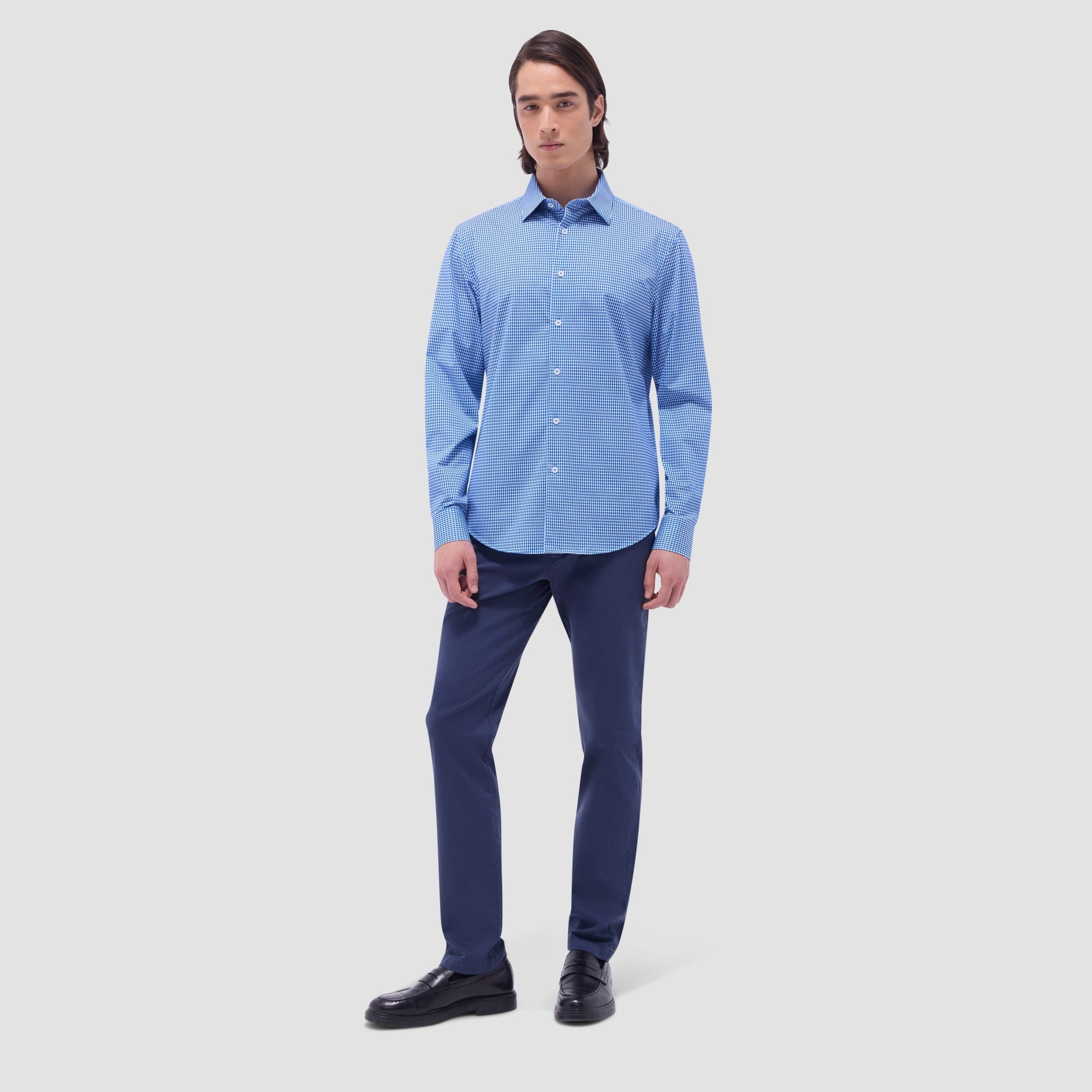 Bugatchi James Mini Check OoohCotton® Shirt Classic Blue
