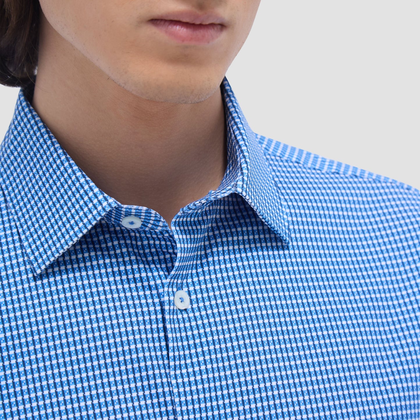 Bugatchi James Mini Check OoohCotton® Shirt Classic Blue