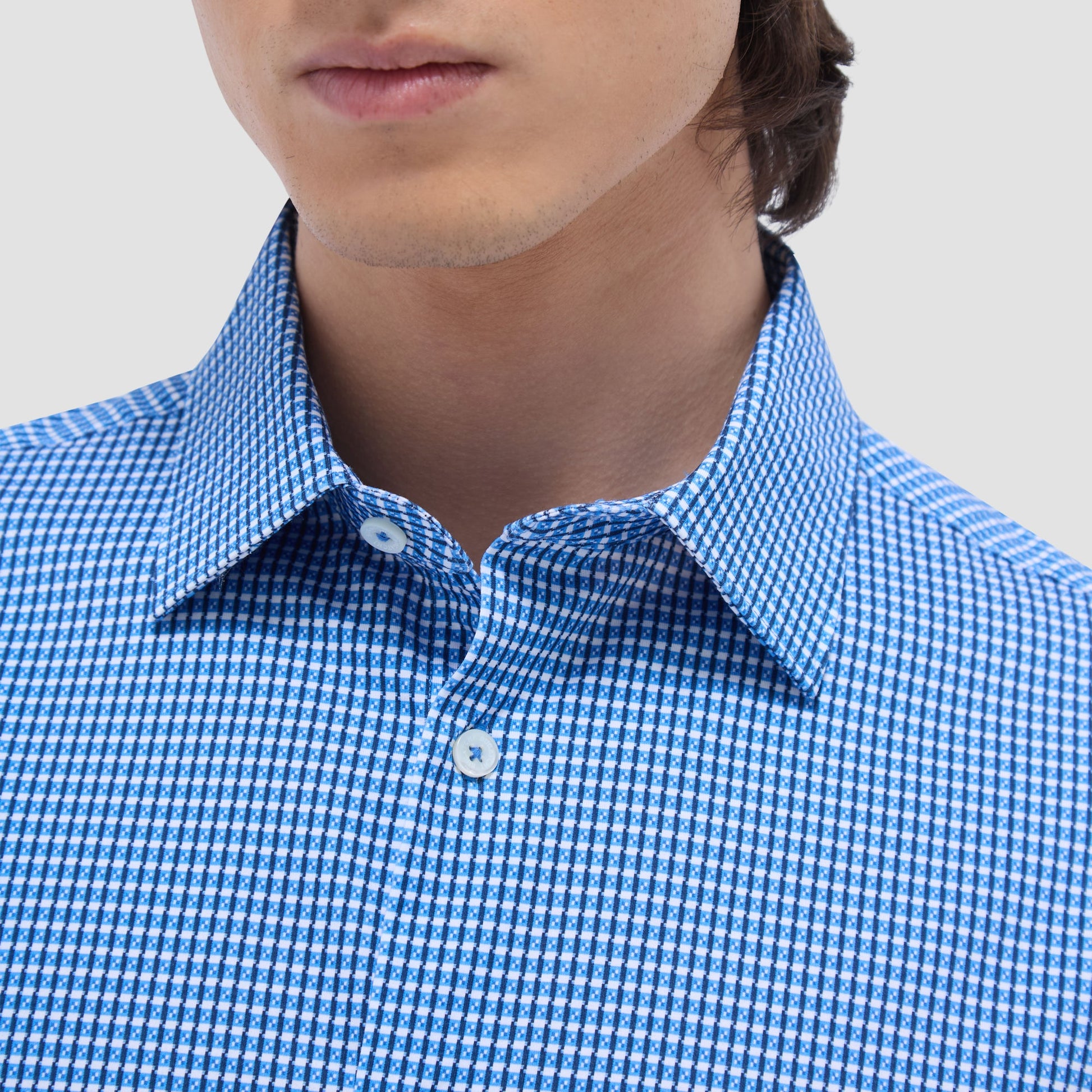 Bugatchi James Mini Check OoohCotton® Shirt Classic Blue