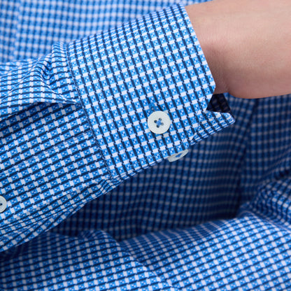 Bugatchi James Mini Check OoohCotton® Shirt Classic Blue