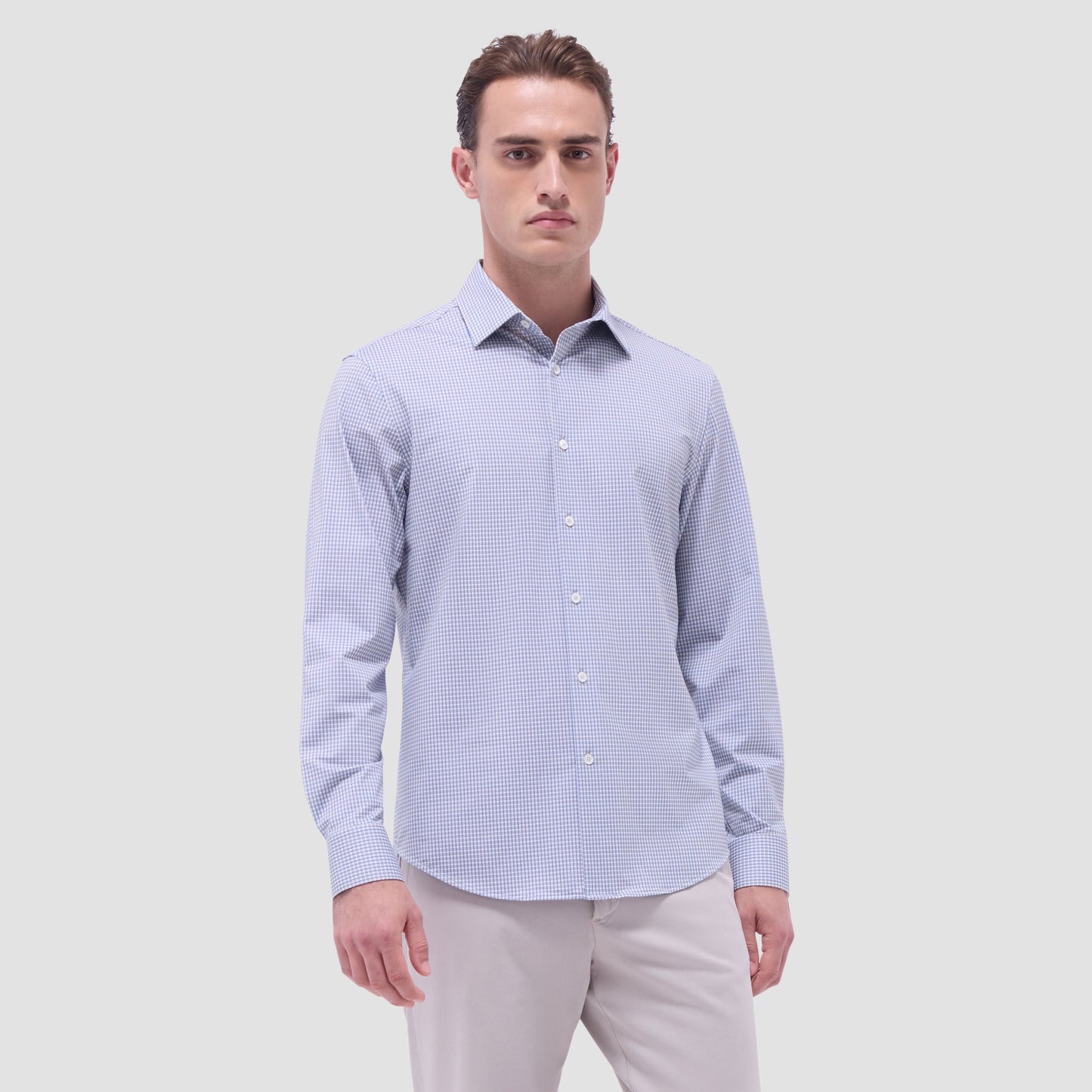 Bugatchi James Mini Check OoohCotton® Shirt Sand