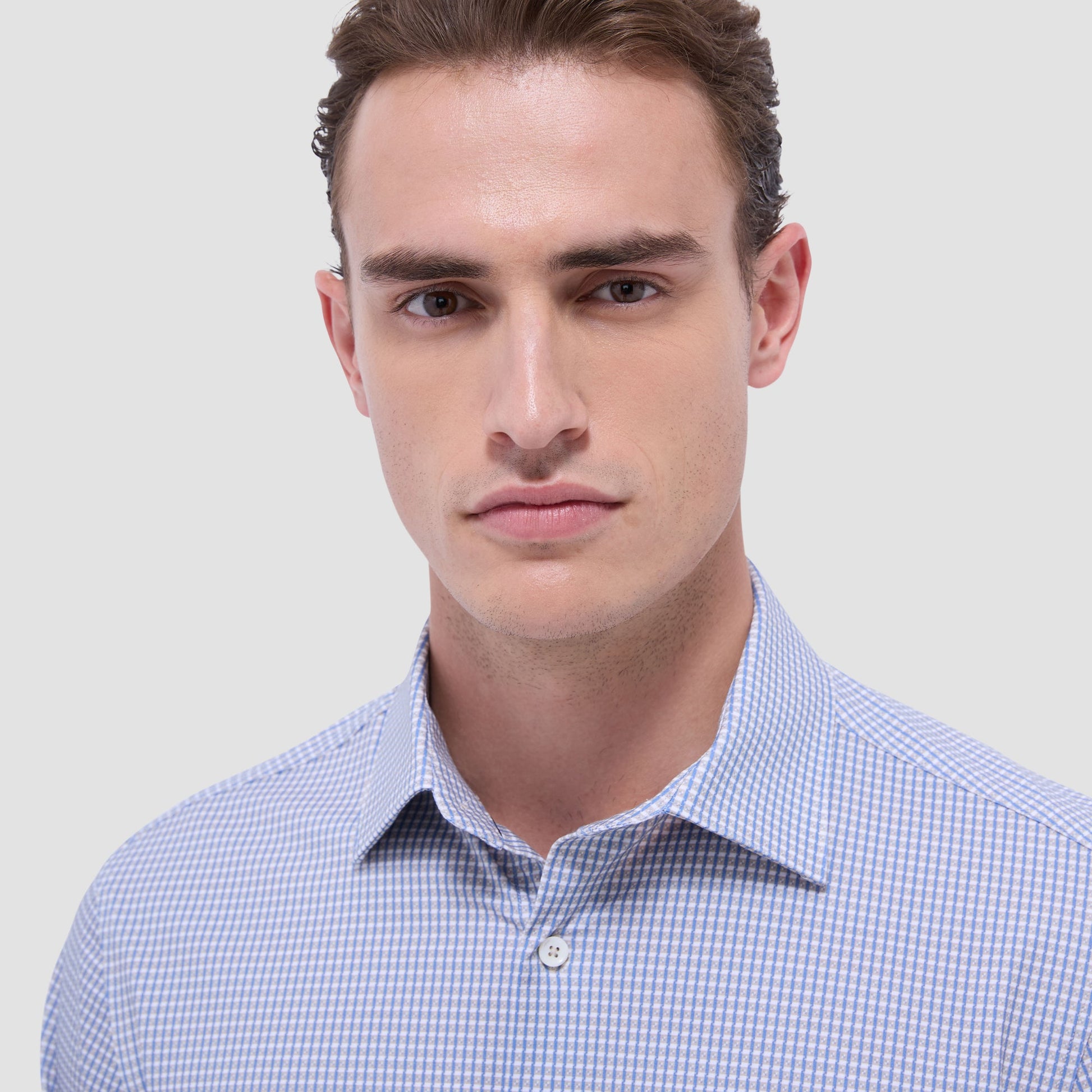Bugatchi James Mini Check OoohCotton® Shirt Sand