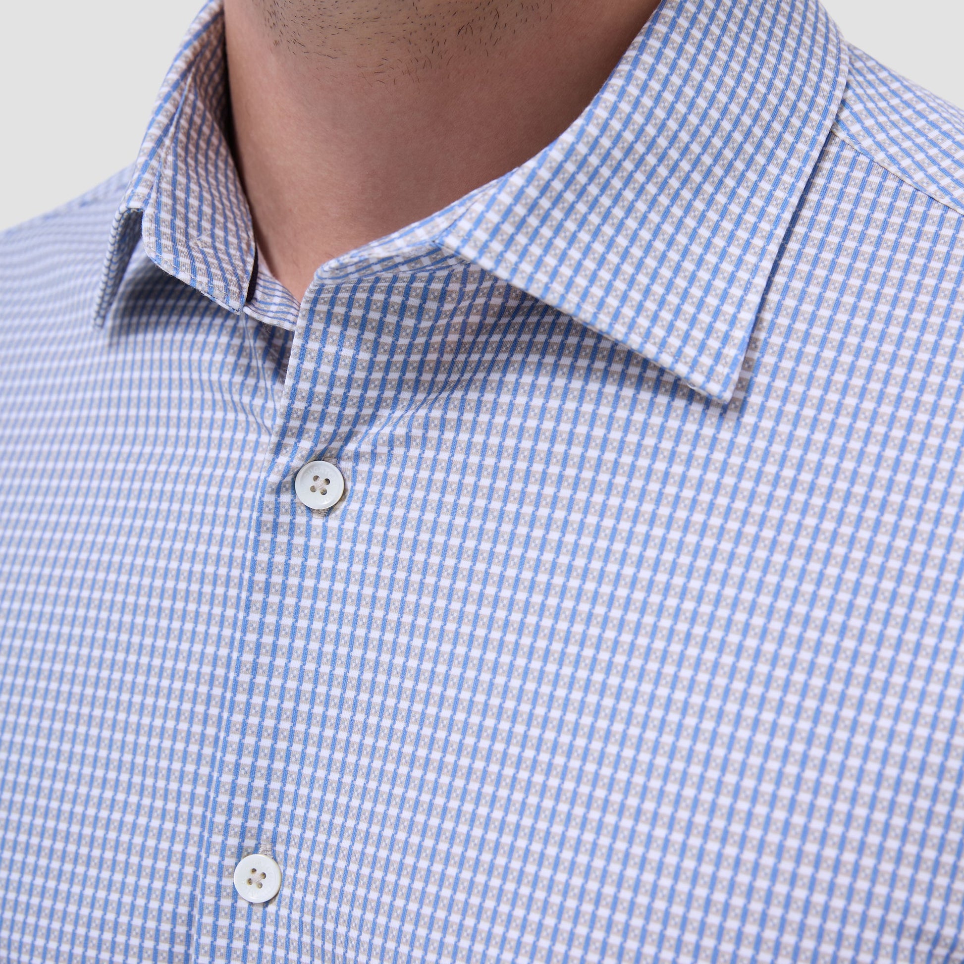 Bugatchi James Mini Check OoohCotton® Shirt Sand