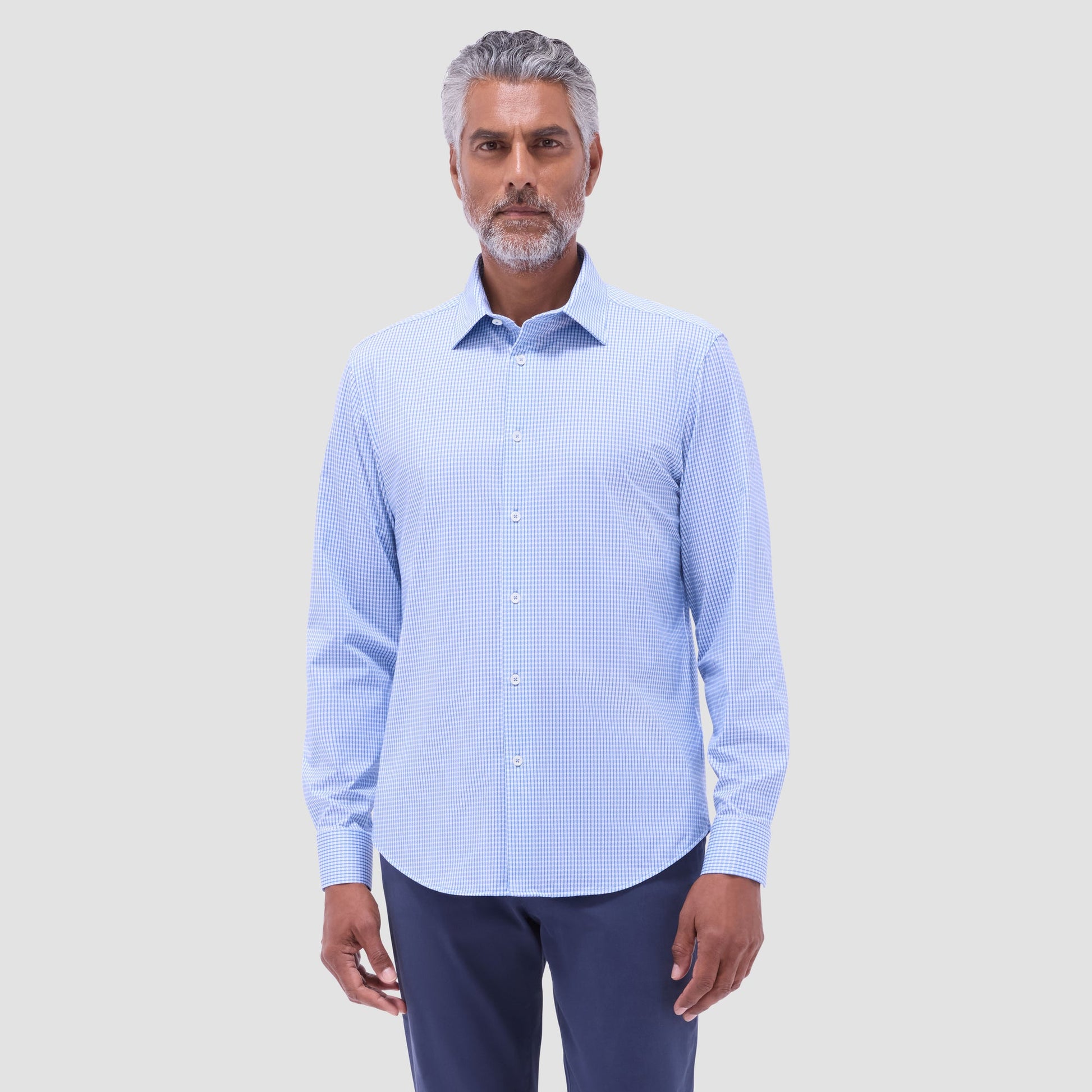 Bugatchi James Mini Check OoohCotton® Shirt Sky