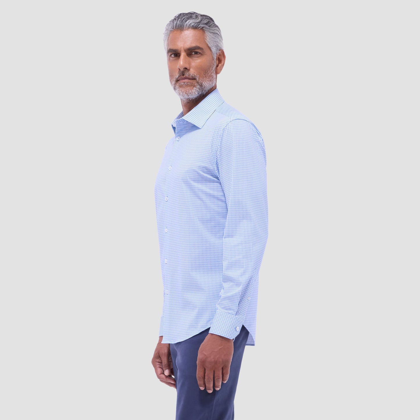 Bugatchi James Mini Check OoohCotton® Shirt Sky