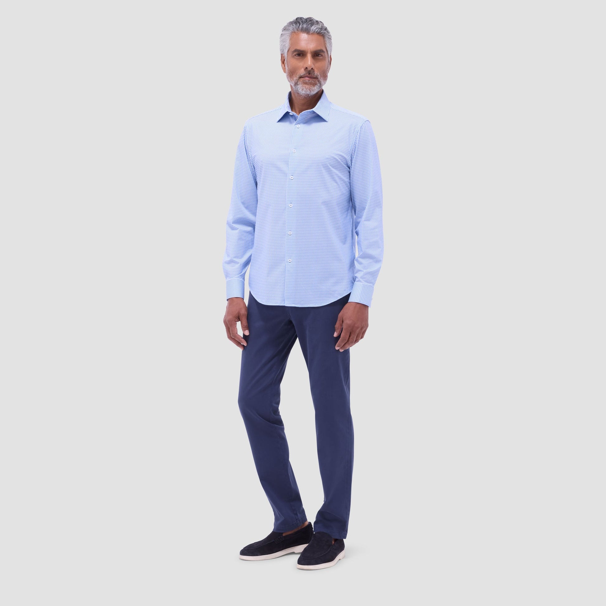 Bugatchi James Mini Check OoohCotton® Shirt Sky