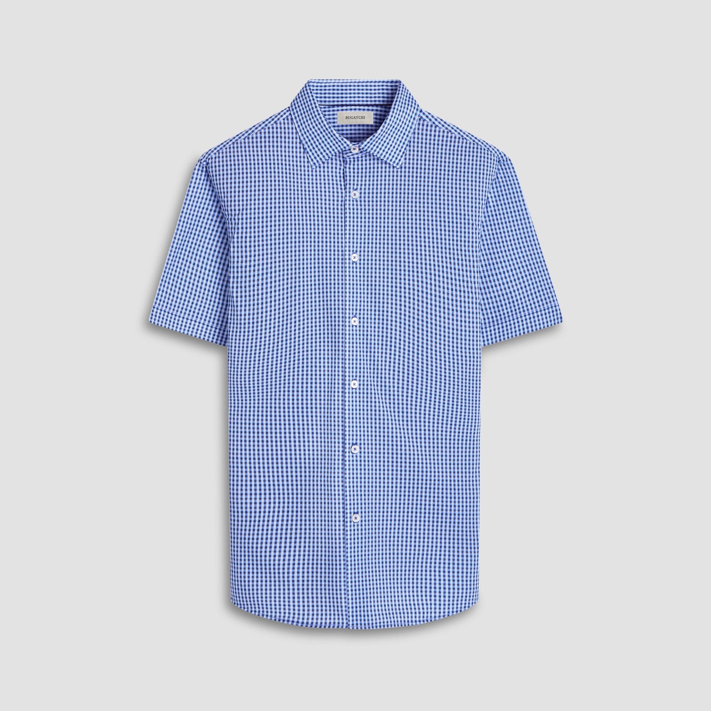 Bugatchi Miles Gingham Check OoohCotton® Short-Sleeve Shirt Classic Blue